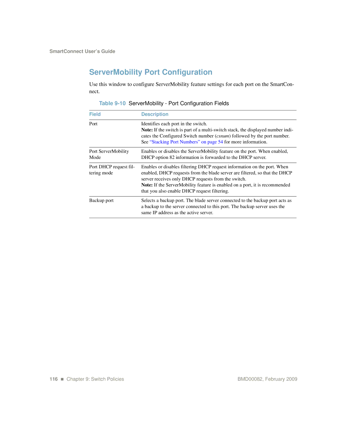 IBM Partner Pavilion BMD00082 manual 10ServerMobility Port Configuration Fields 