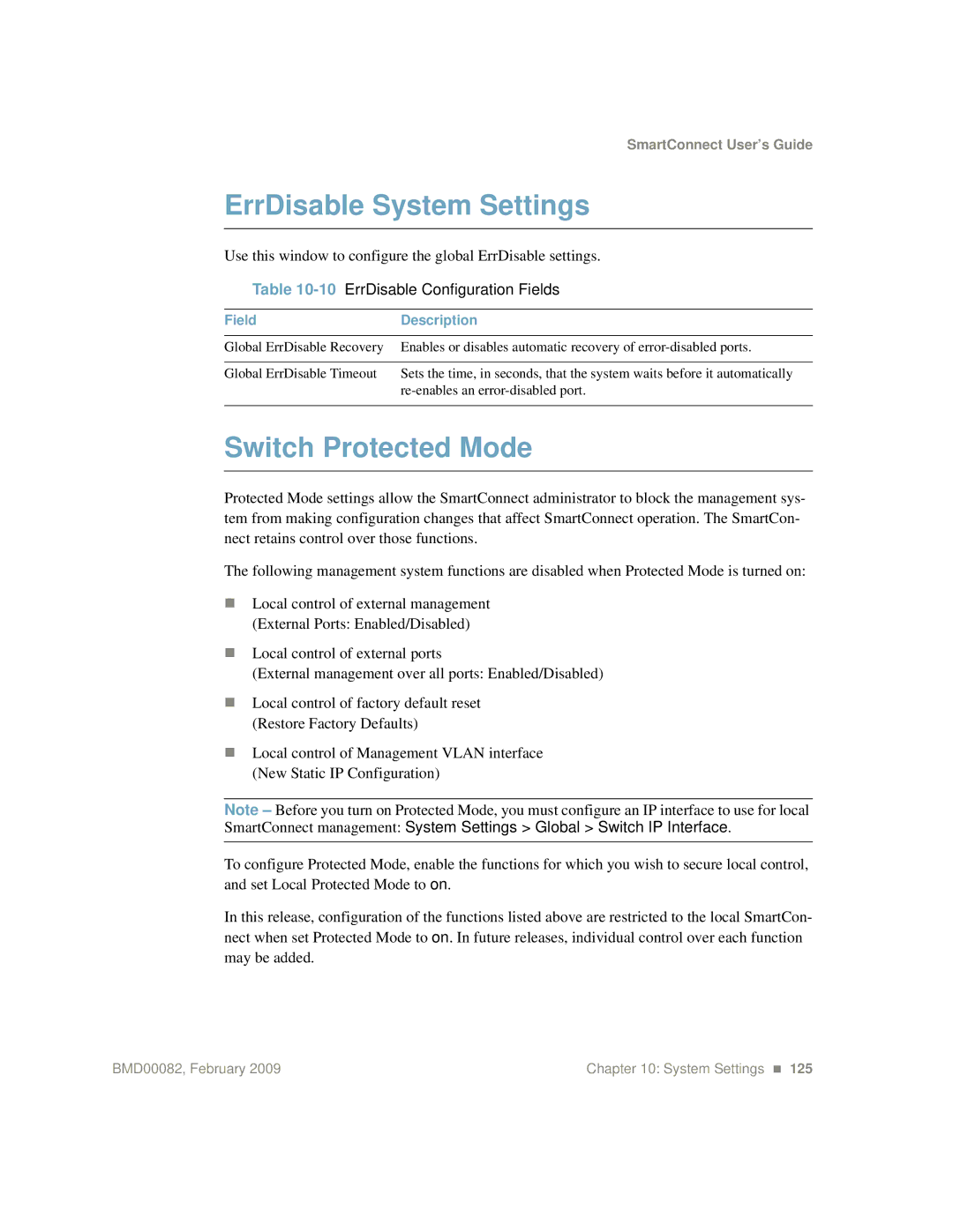 IBM Partner Pavilion BMD00082 manual ErrDisable System Settings, Switch Protected Mode, 10ErrDisable Configuration Fields 