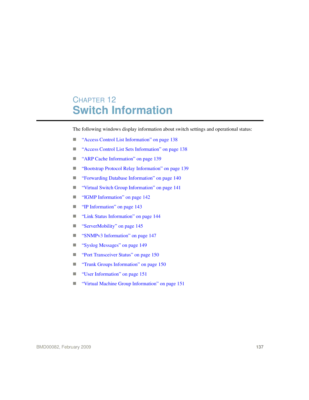 IBM Partner Pavilion BMD00082 manual Switch Information 