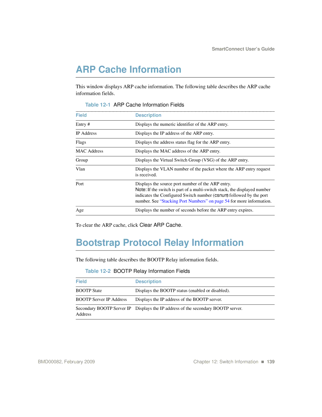 IBM Partner Pavilion BMD00082 manual Bootstrap Protocol Relay Information, 1ARP Cache Information Fields 