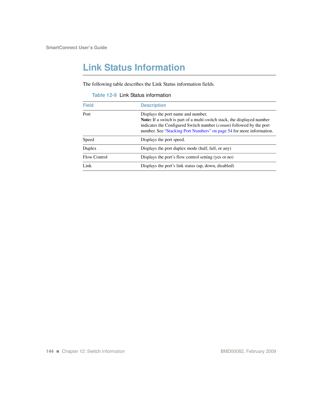 IBM Partner Pavilion BMD00082 manual Link Status Information, 9Link Status information 