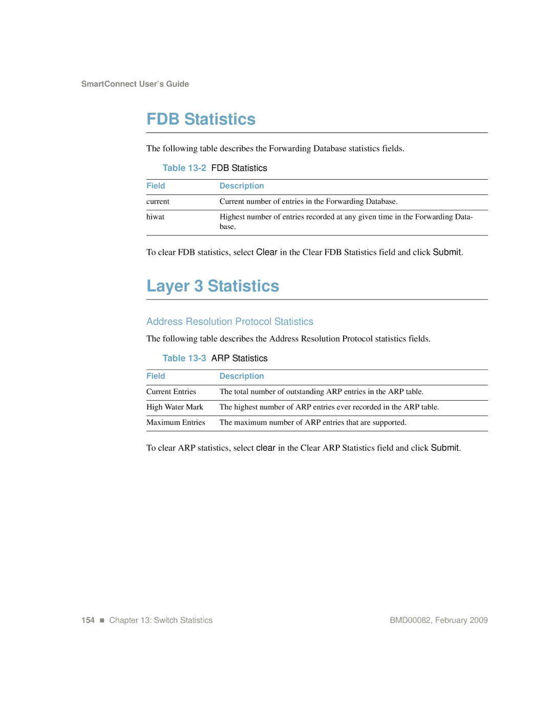 IBM Partner Pavilion BMD00082 manual Layer 3 Statistics, Address Resolution Protocol Statistics, 2FDB Statistics 