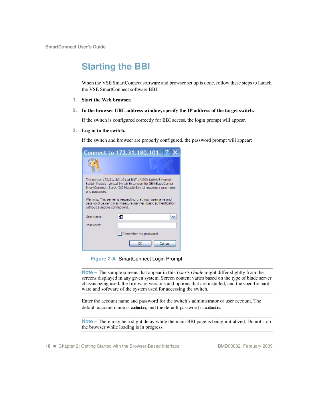 IBM Partner Pavilion BMD00082 manual Starting the BBI, ASmartConnect Login Prompt 