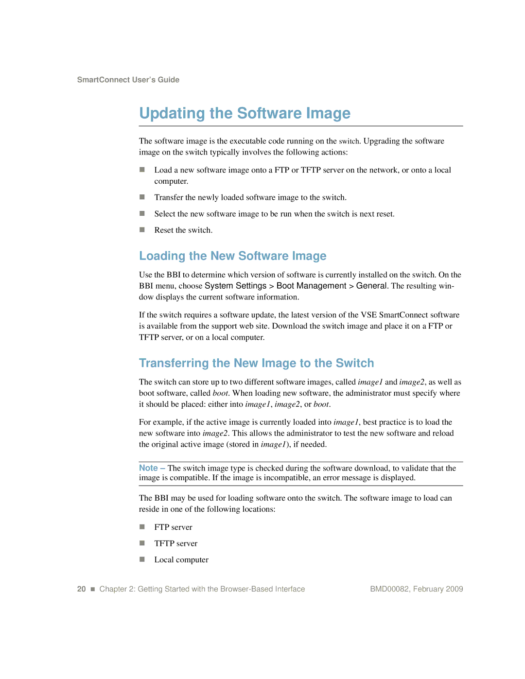 IBM Partner Pavilion BMD00082 manual Updating the Software Image, Loading the New Software Image 