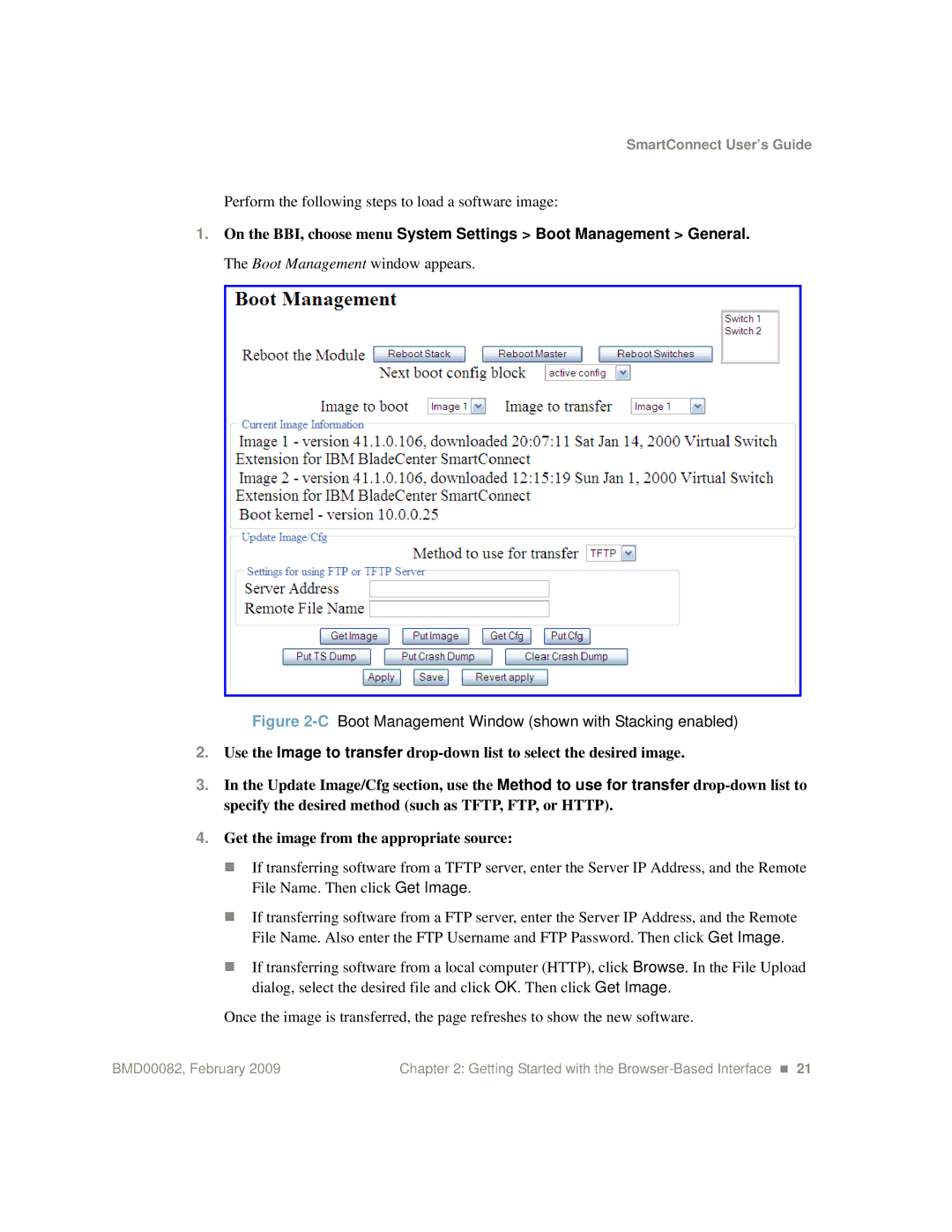 IBM Partner Pavilion BMD00082 manual CBoot Management Window shown with Stacking enabled 