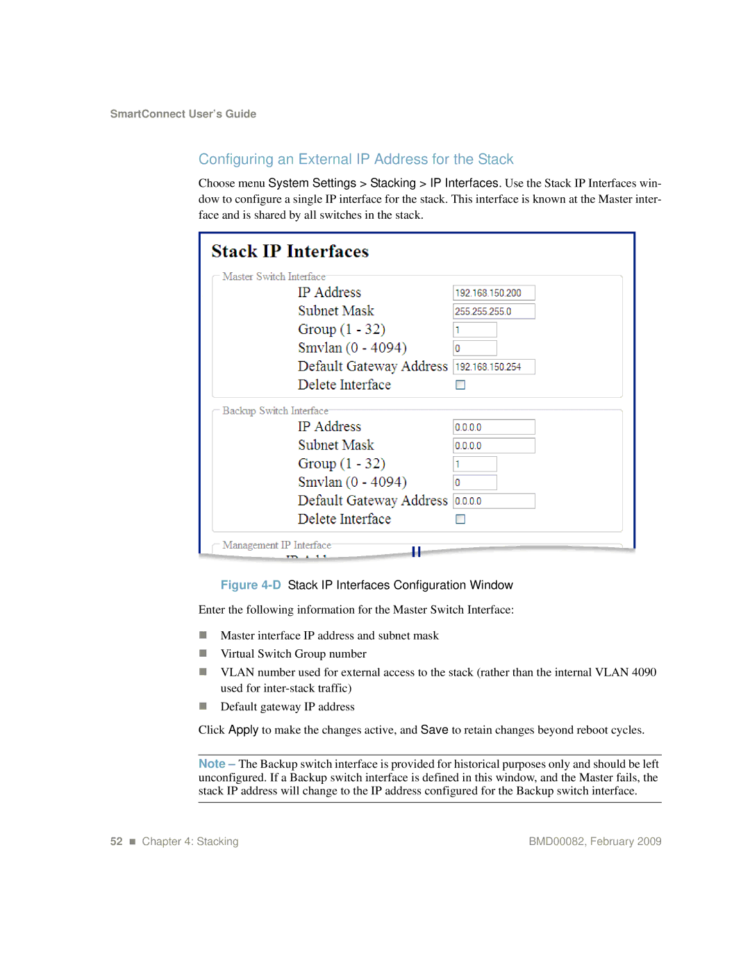 IBM Partner Pavilion BMD00082 Configuring an External IP Address for the Stack, DStack IP Interfaces Configuration Window 