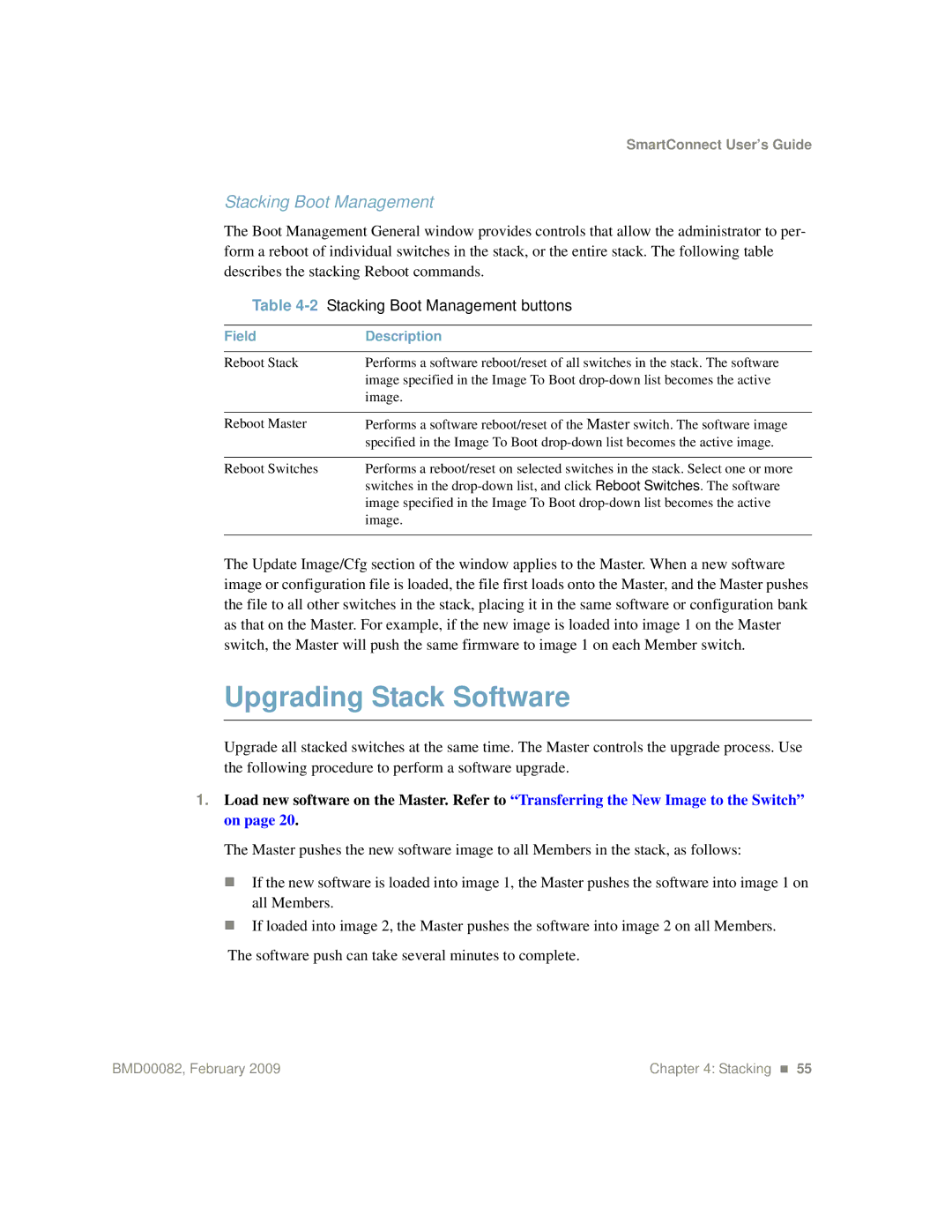 IBM Partner Pavilion BMD00082 manual Upgrading Stack Software, Stacking Boot Management buttons 