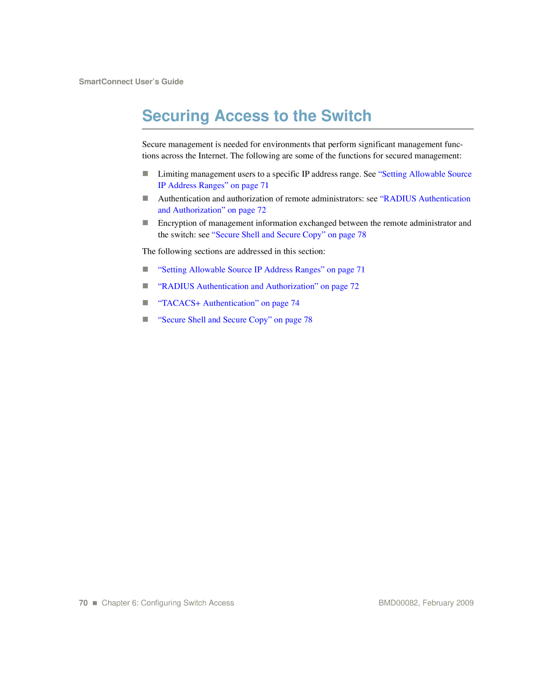 IBM Partner Pavilion BMD00082 manual Securing Access to the Switch 