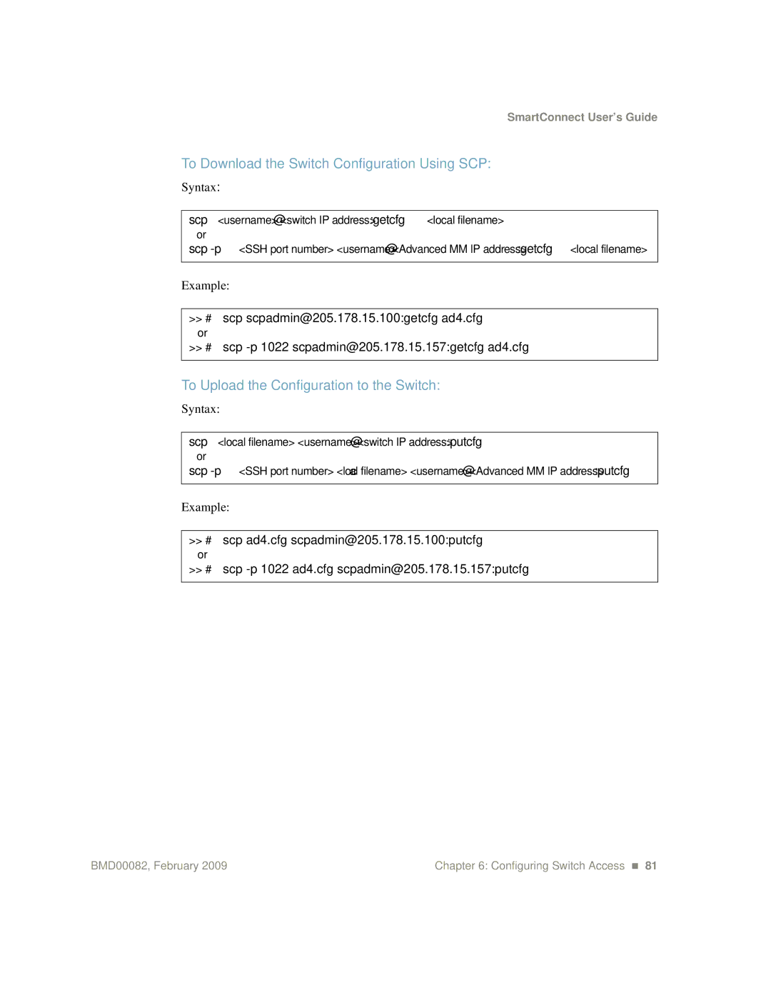 IBM Partner Pavilion BMD00082 To Download the Switch Configuration Using SCP, To Upload the Configuration to the Switch 