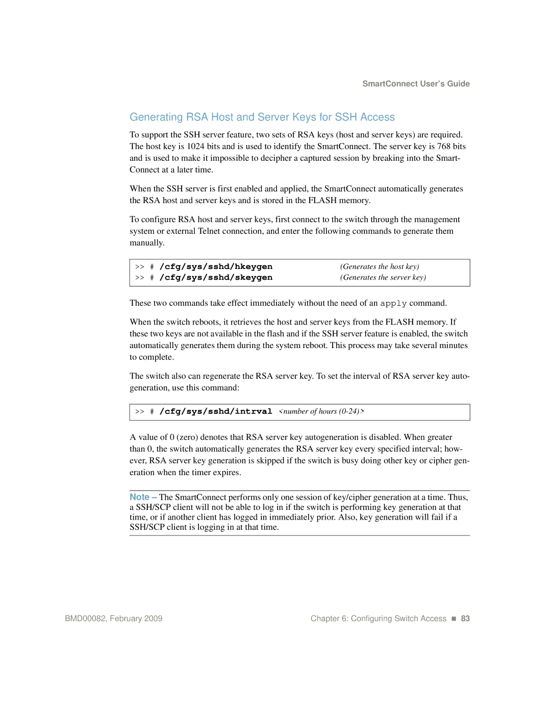 IBM Partner Pavilion BMD00082 manual Generating RSA Host and Server Keys for SSH Access, Cfg/sys/sshd/skeygen 