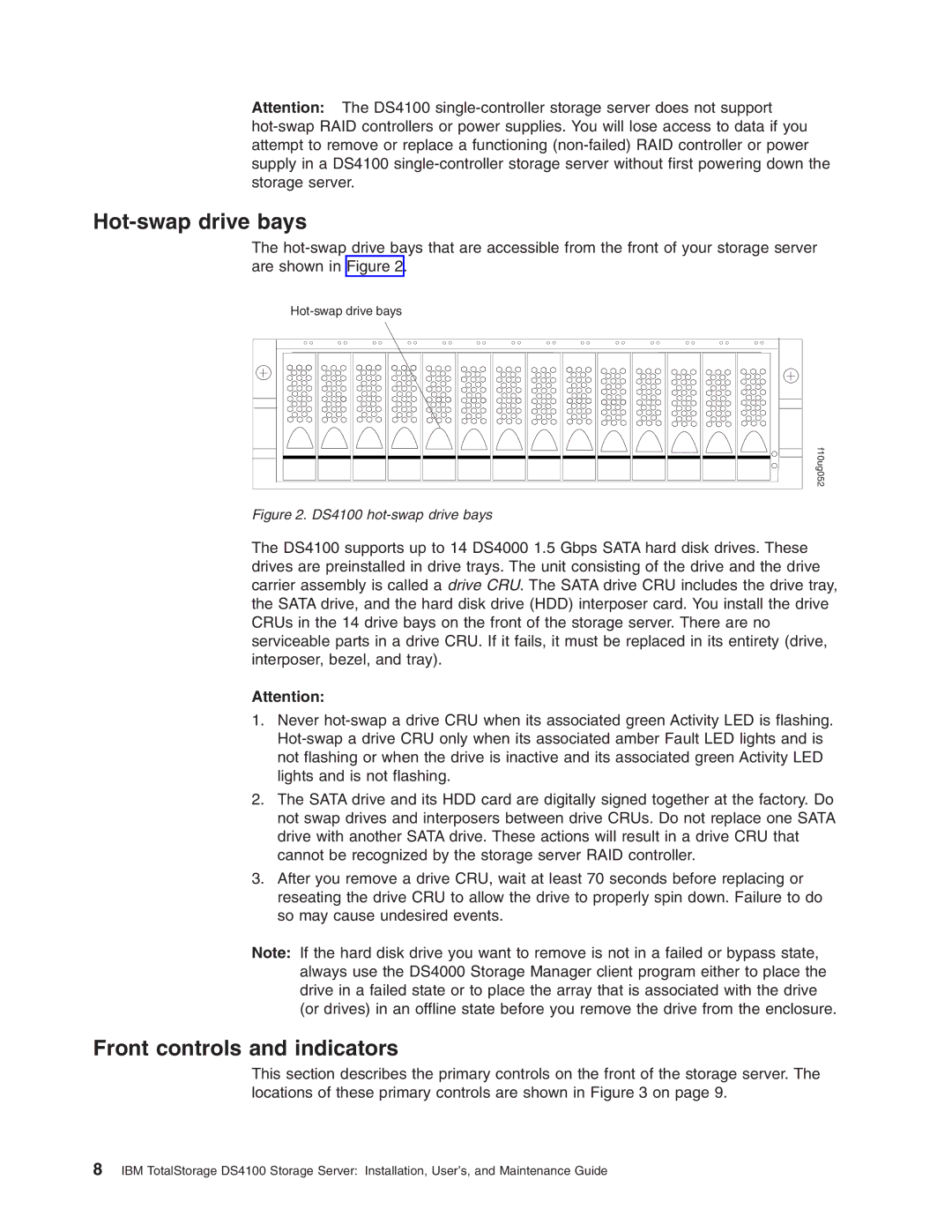 IBM Partner Pavilion DS4100 manual Hot-swap drive bays, Front controls and indicators 