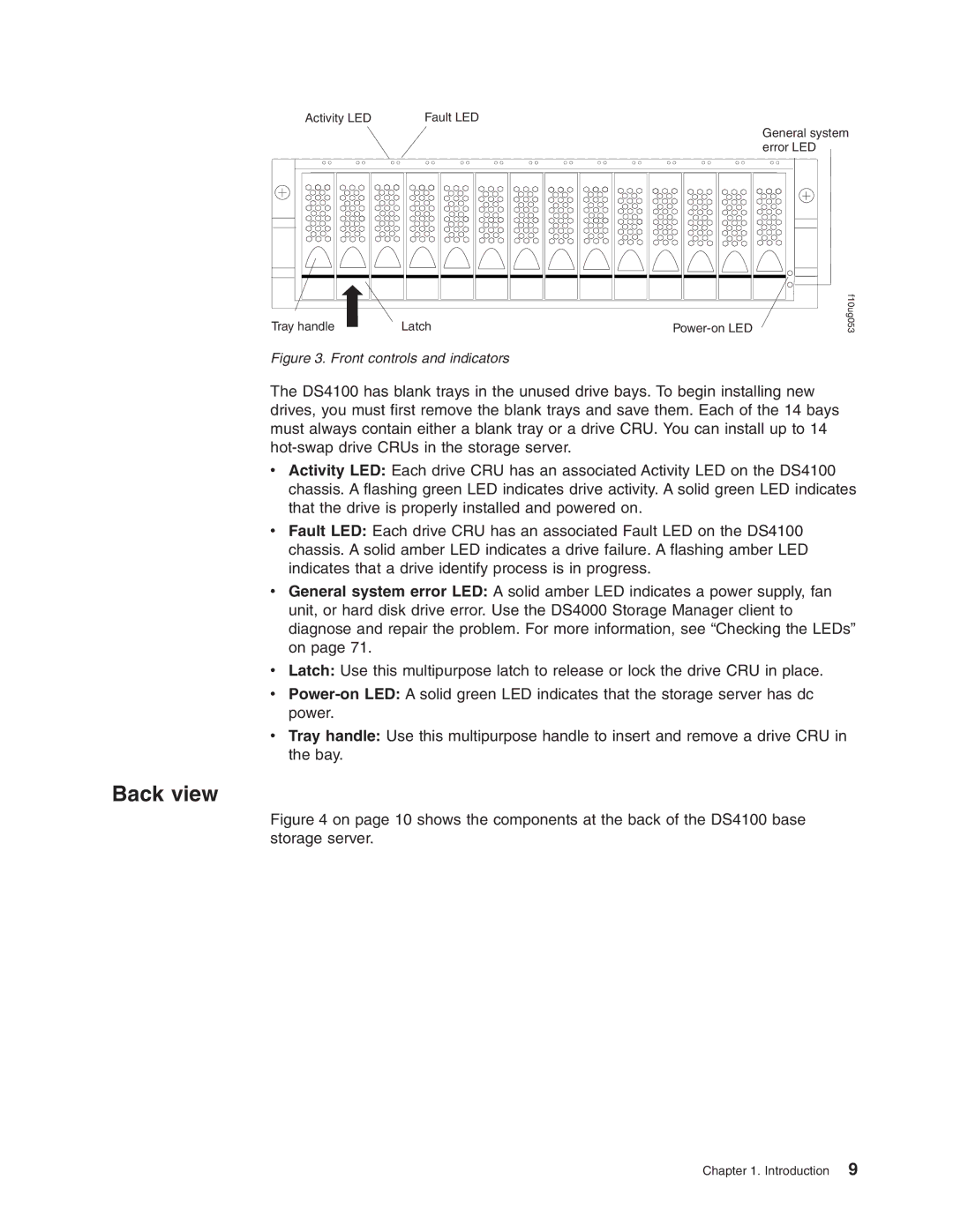 IBM Partner Pavilion DS4100 manual Back view, Front controls and indicators 