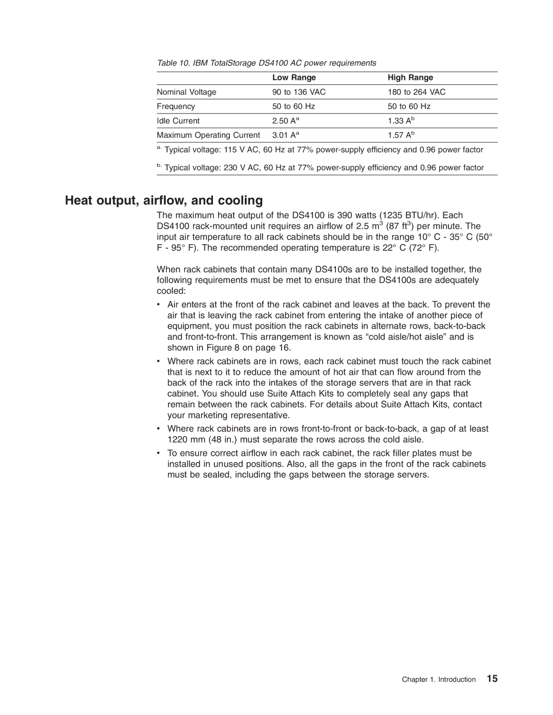 IBM Partner Pavilion DS4100 manual Heat output, airflow, and cooling, Low Range High Range 