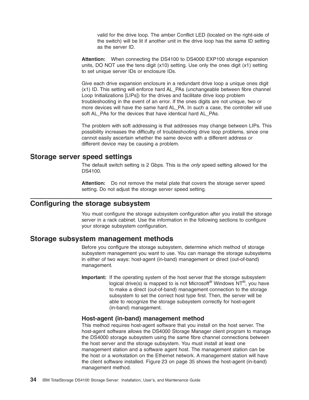 IBM Partner Pavilion DS4100 manual Storage server speed settings, Configuring the storage subsystem 