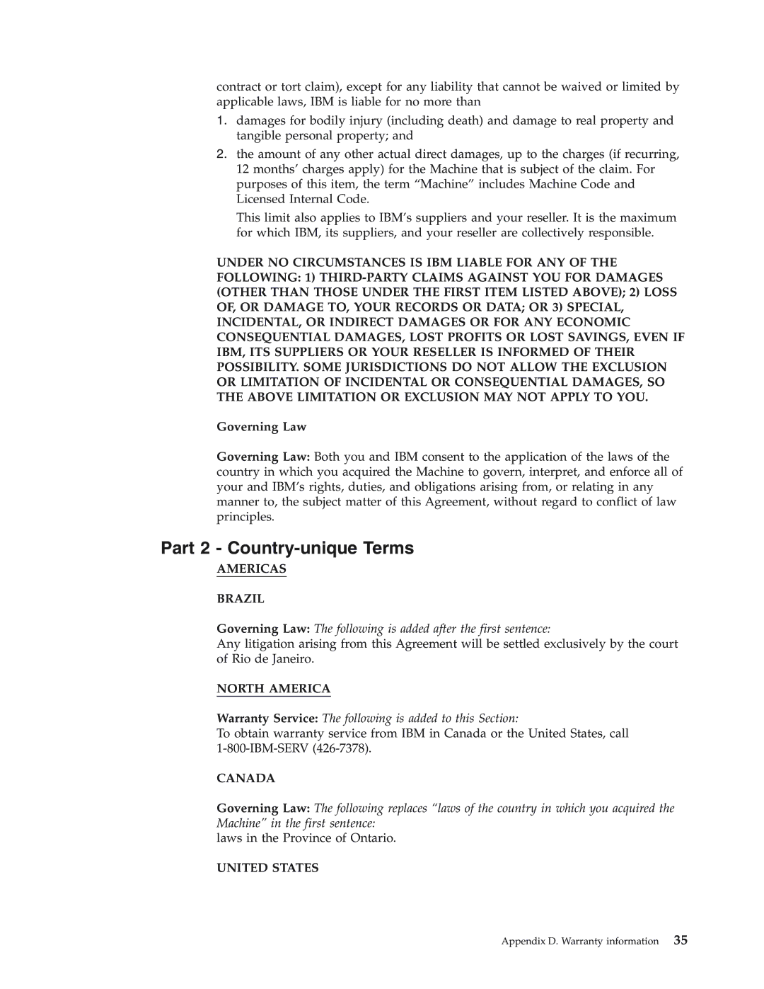 IBM Partner Pavilion iLC300 manual Part 2 Country-unique Terms, Governing Law 