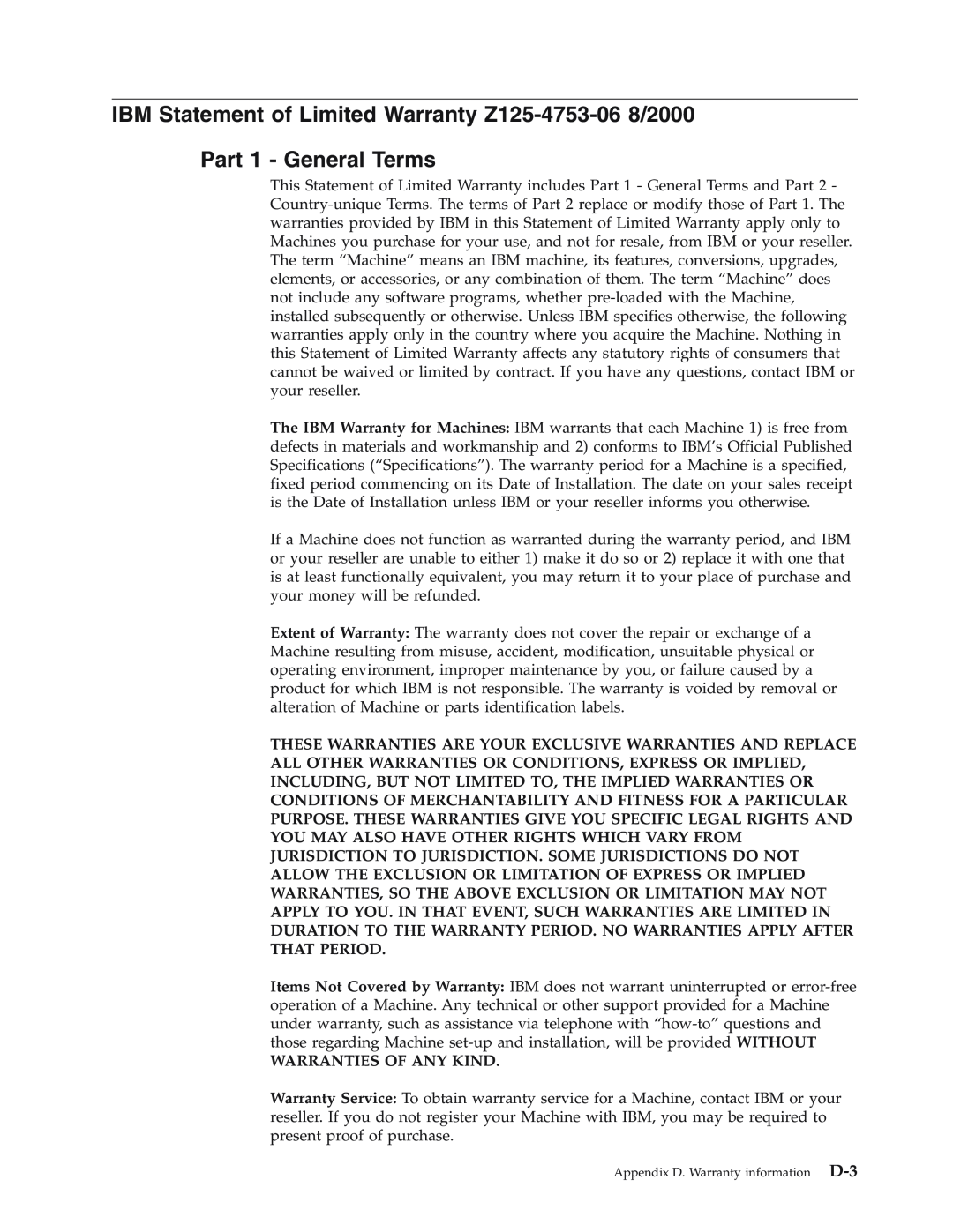 IBM Partner Pavilion iLV300 manual IBM Statement of Limited Warranty Z125-4753-06 8/2000, Part 1 - General Terms 
