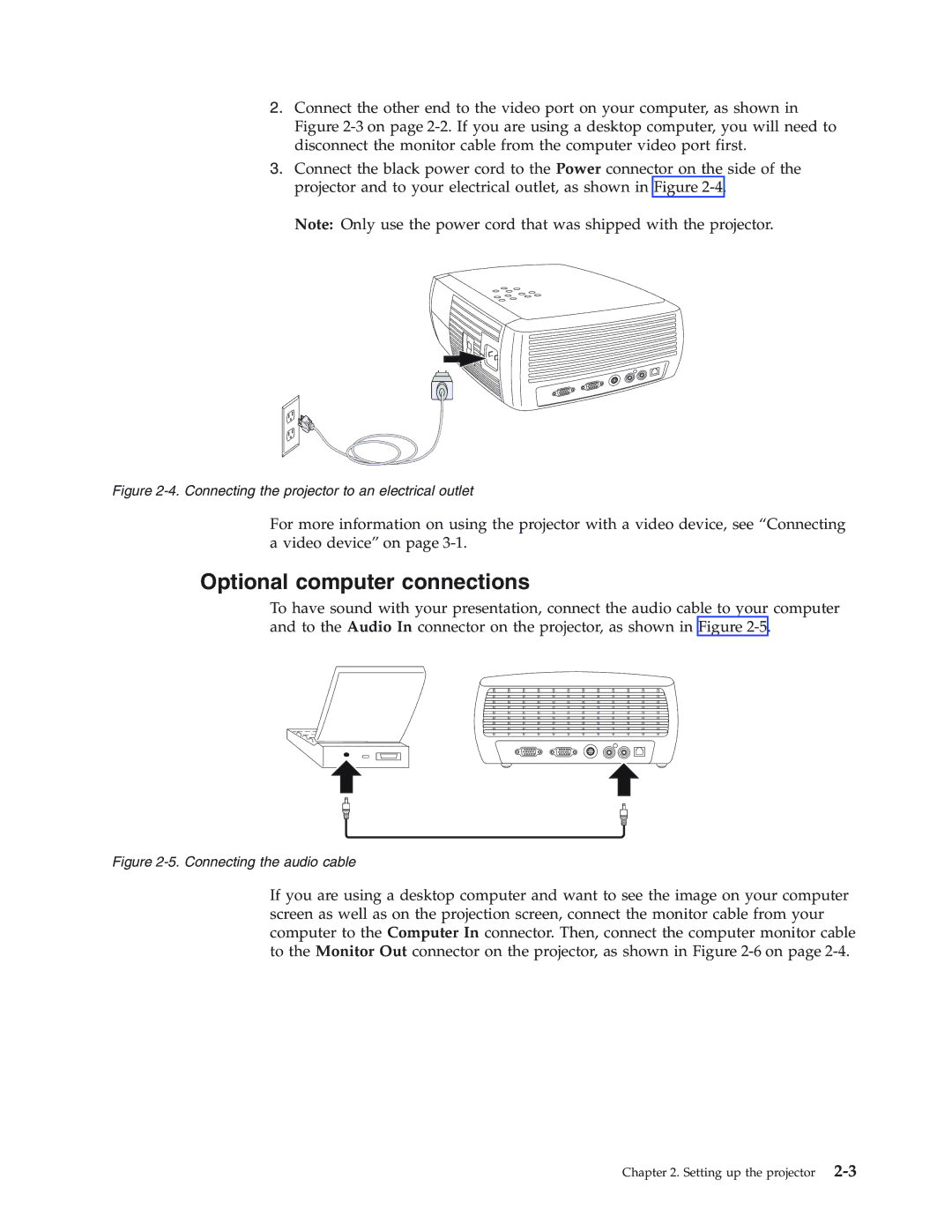 IBM Partner Pavilion iLV300 manual Optional computer connections, Connecting the projector to an electrical outlet 