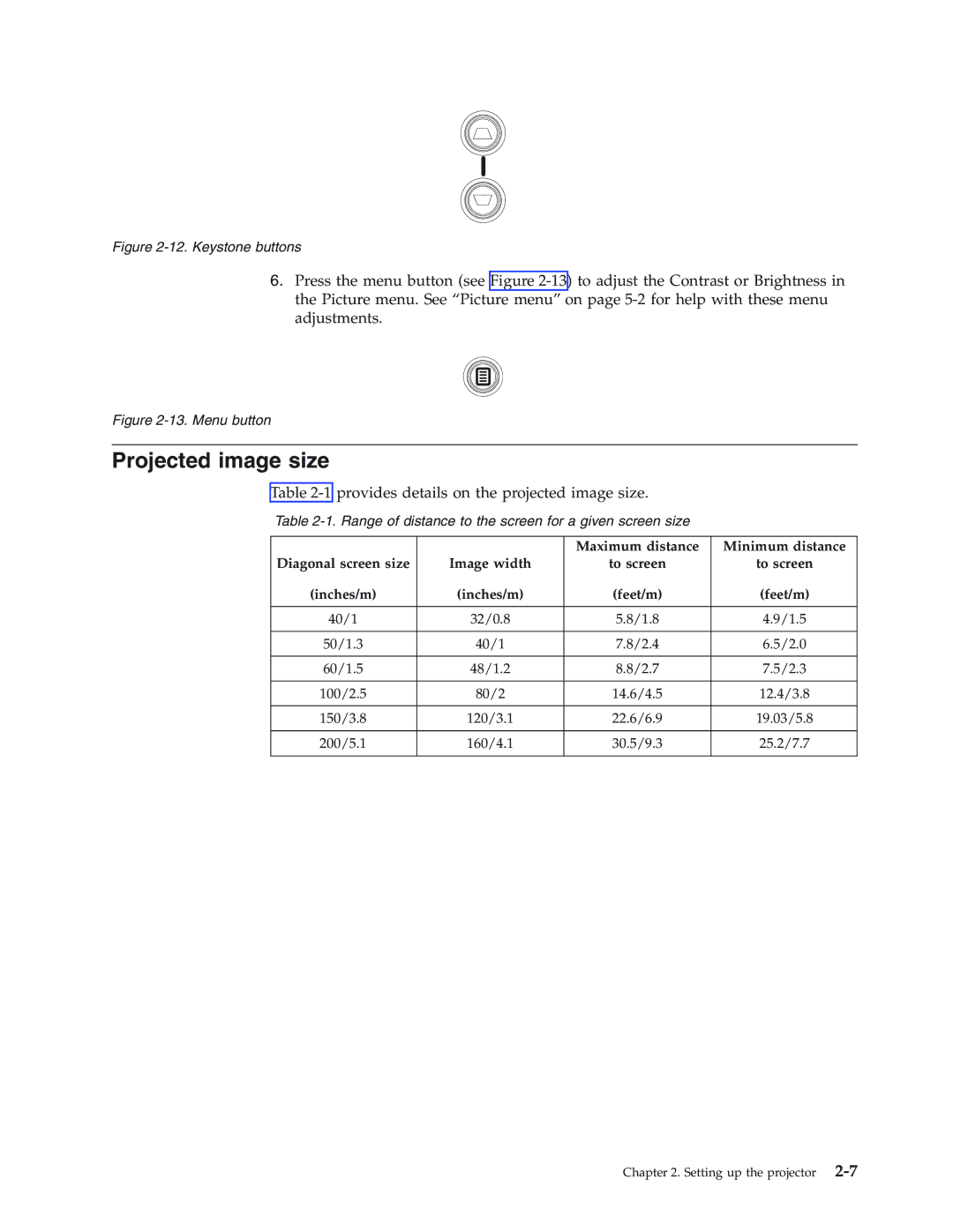 IBM Partner Pavilion iLV300 manual Projected image size, 1provides details on the projected image size 