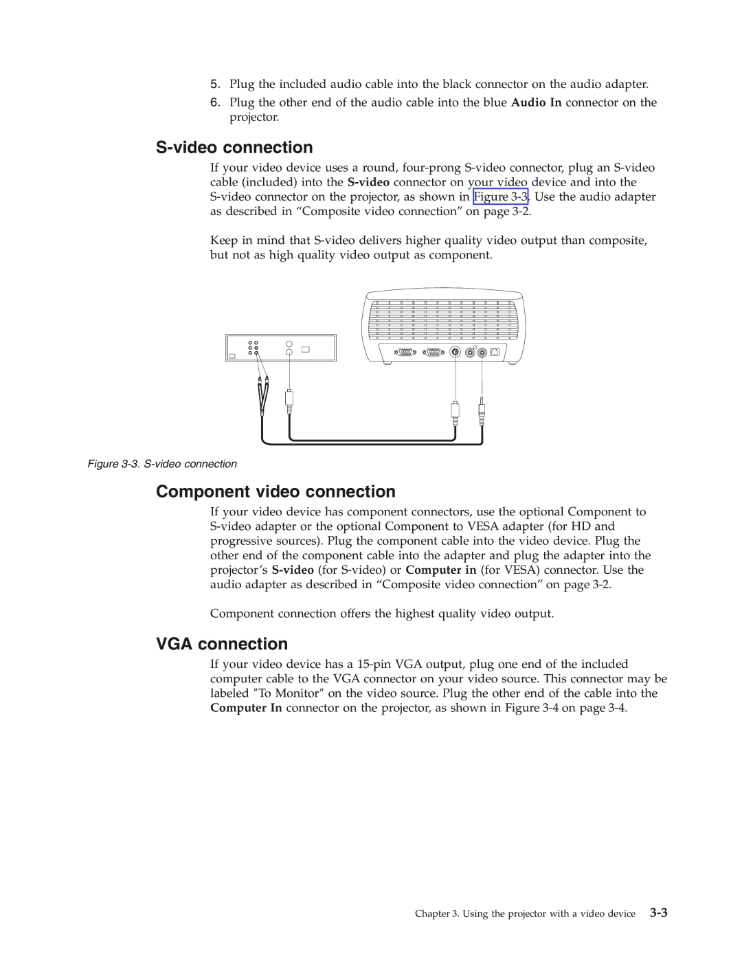 IBM Partner Pavilion iLV300 manual Video connection, Component video connection, VGA connection 