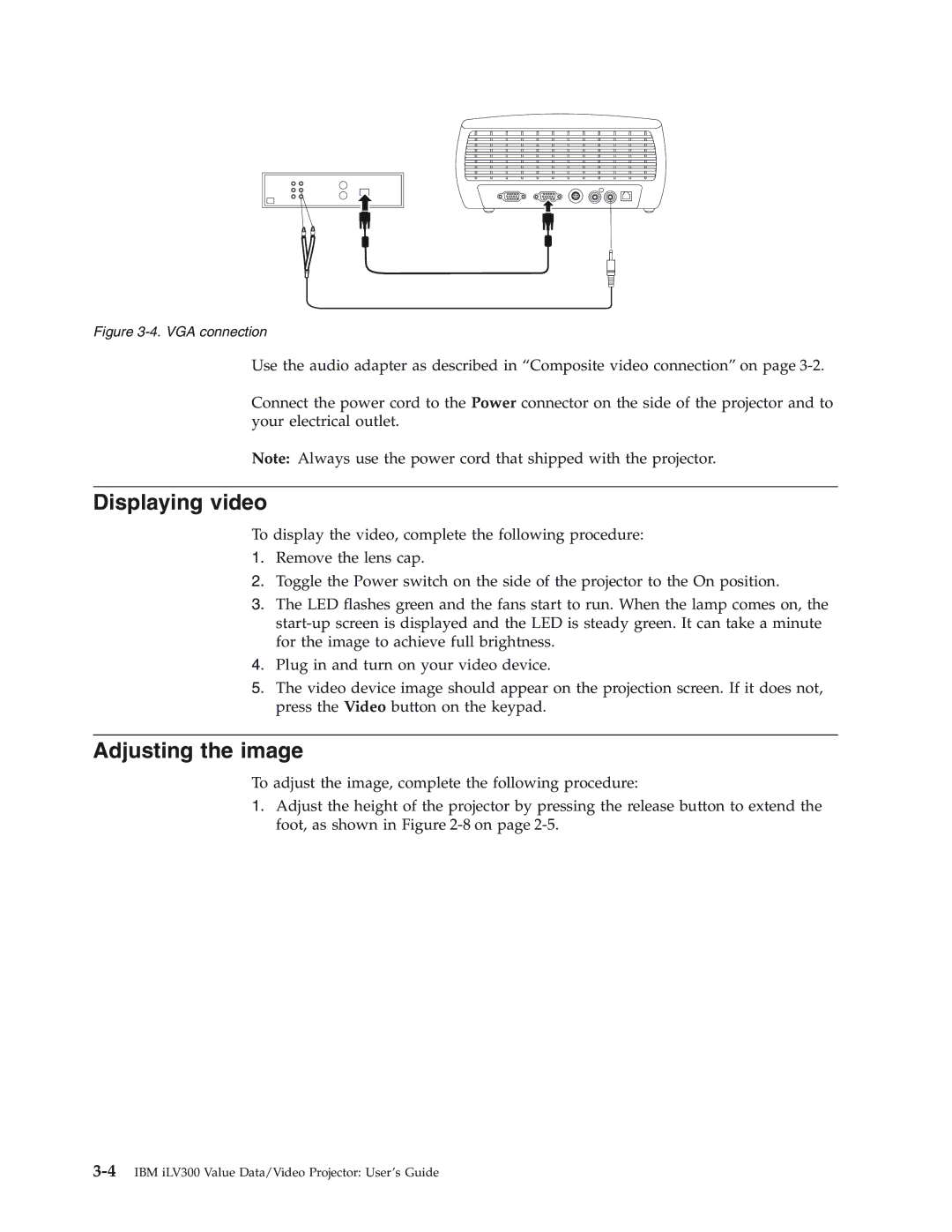 IBM Partner Pavilion iLV300 manual Displaying video, VGA connection 