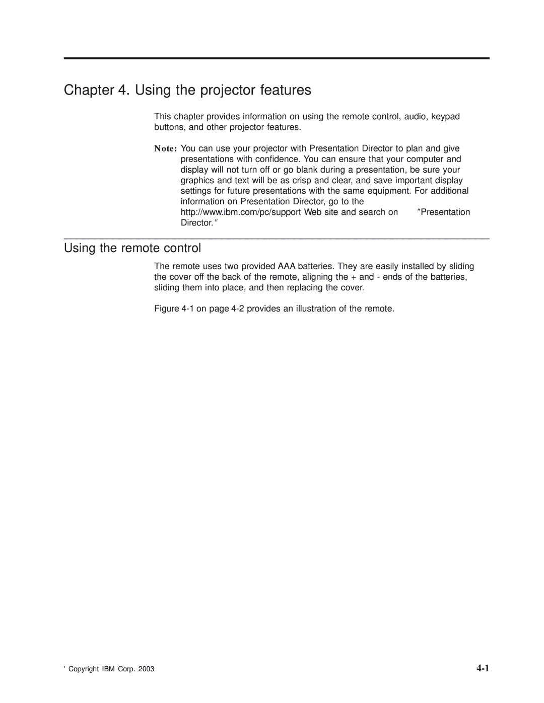 IBM Partner Pavilion iLV300 manual Using the projector features, Using the remote control 