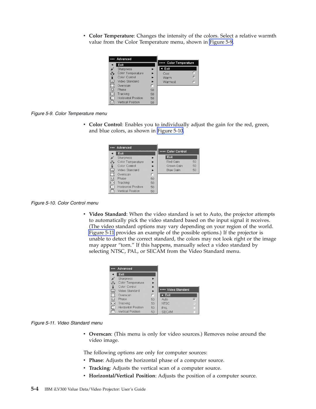 IBM Partner Pavilion iLV300 manual Color Temperature menu 