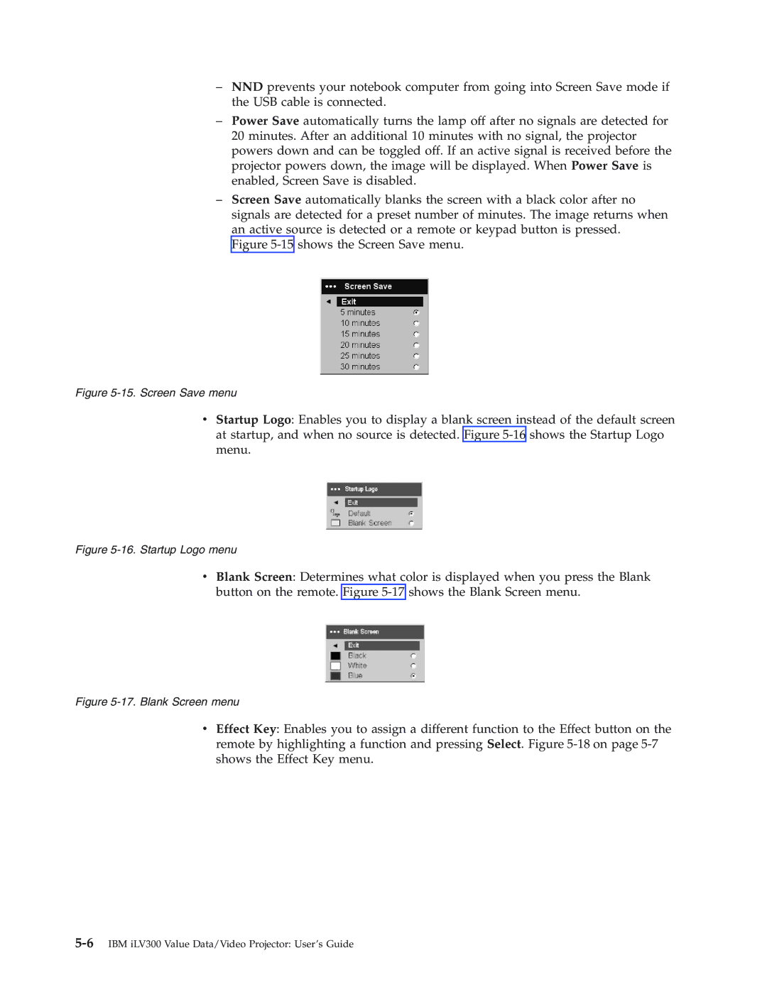 IBM Partner Pavilion iLV300 manual 15shows the Screen Save menu 