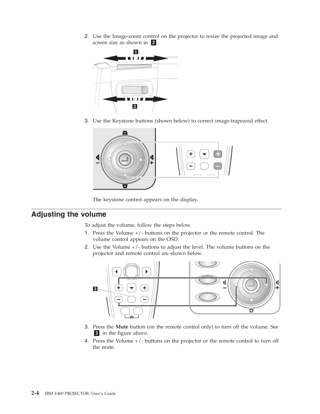 IBM Partner Pavilion PROJECTOR E400 manual Adjusting the volume 