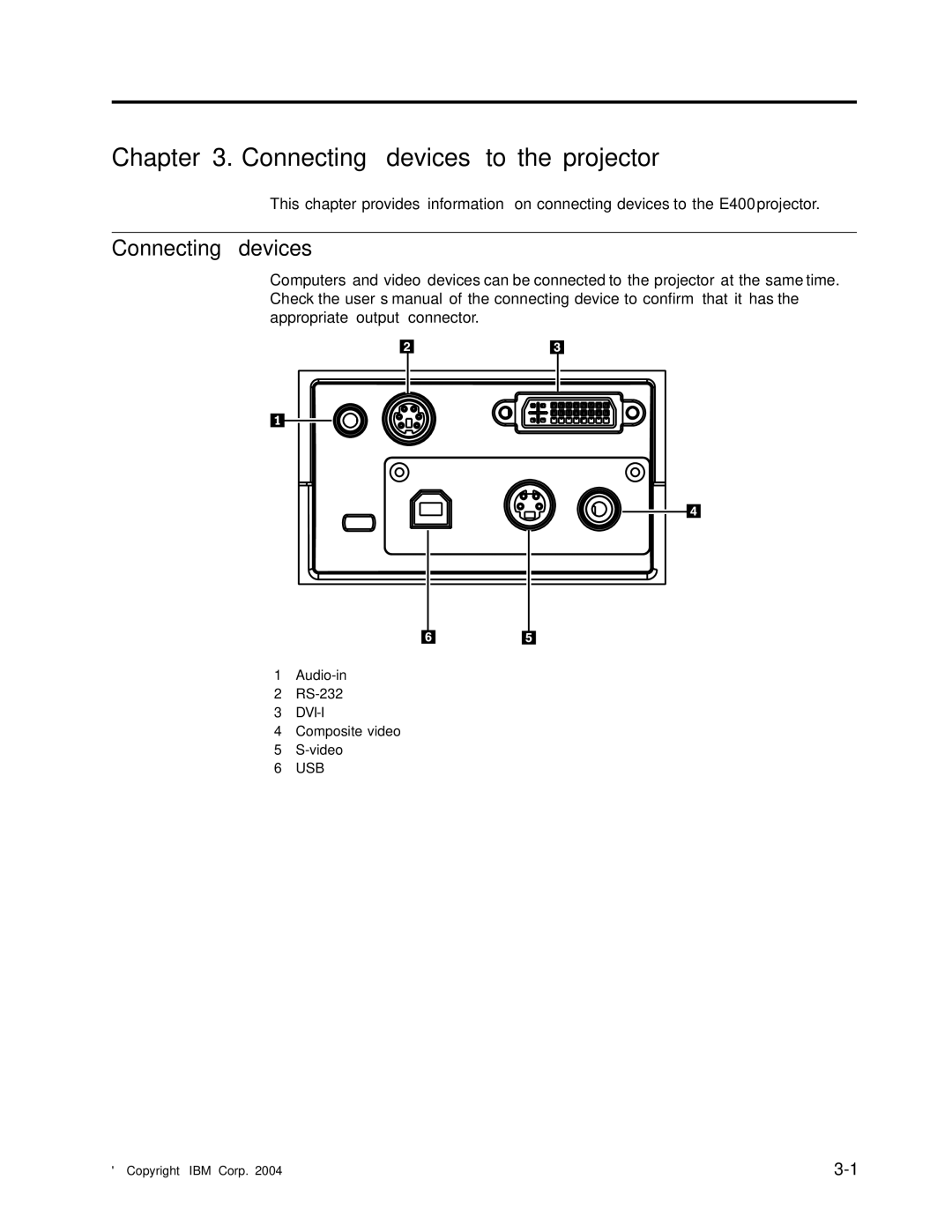 IBM Partner Pavilion PROJECTOR E400 manual Connecting devices to the projector 