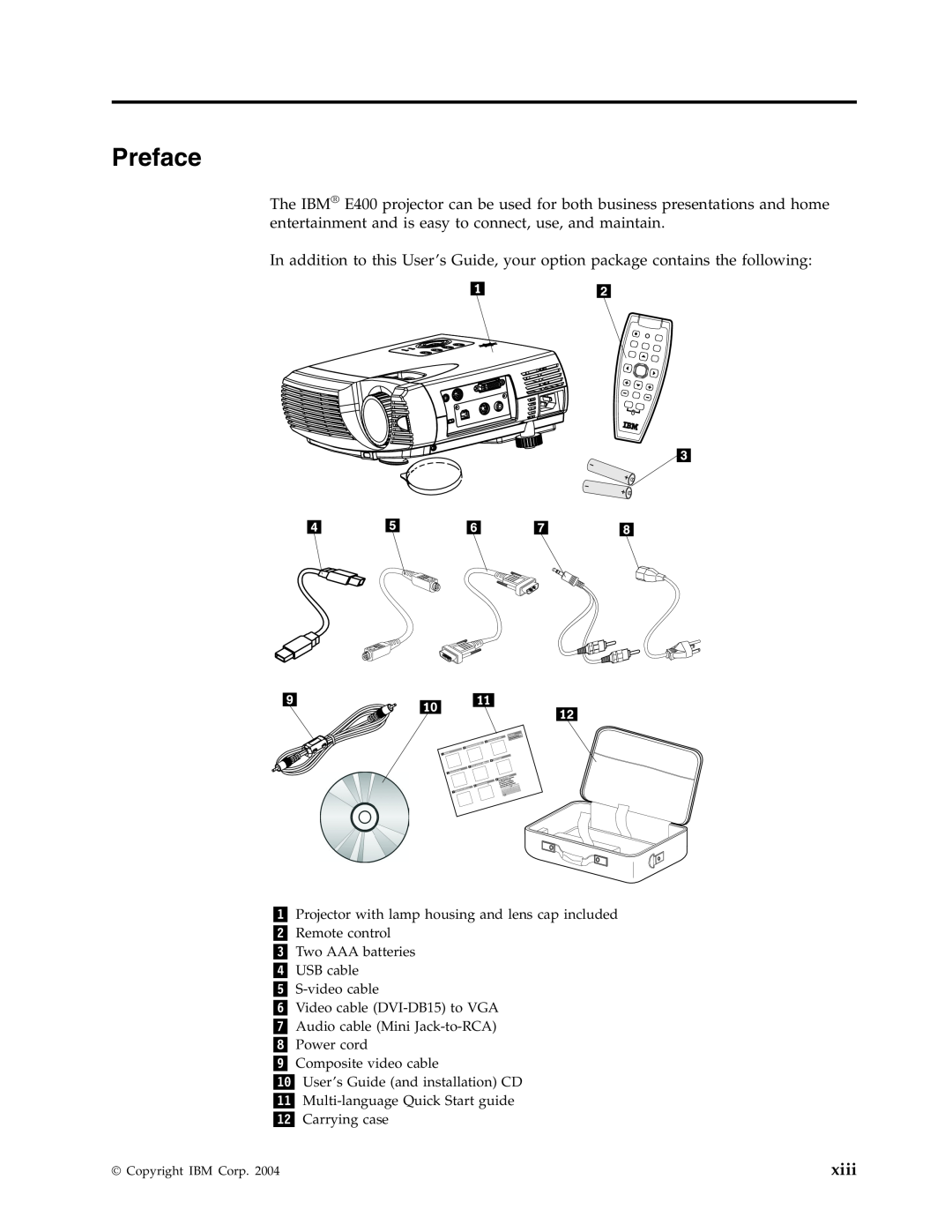 IBM Partner Pavilion PROJECTOR E400 manual Preface, xiii 