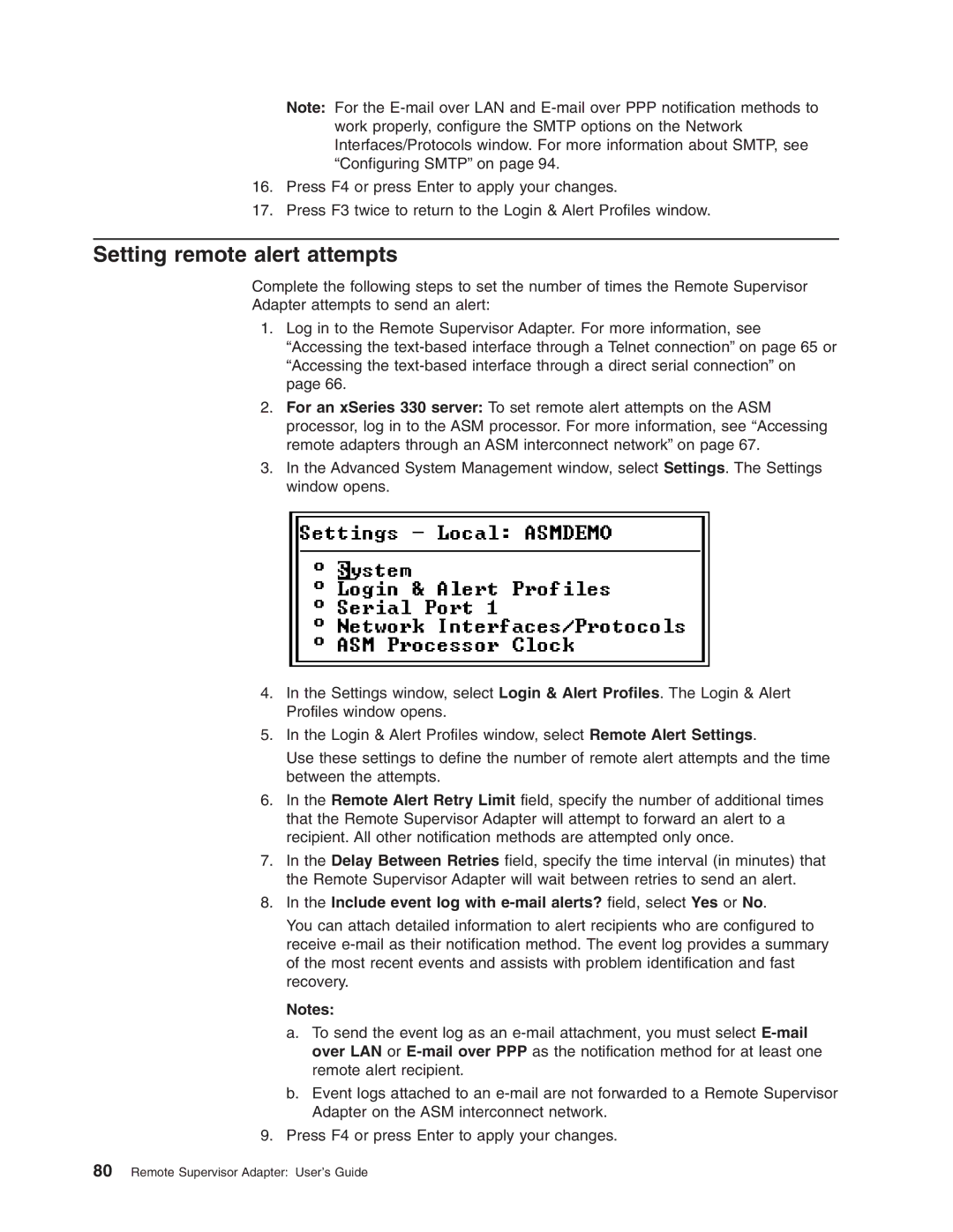 IBM Partner Pavilion Remote Supervisor Adapter manual Setting remote alert attempts 