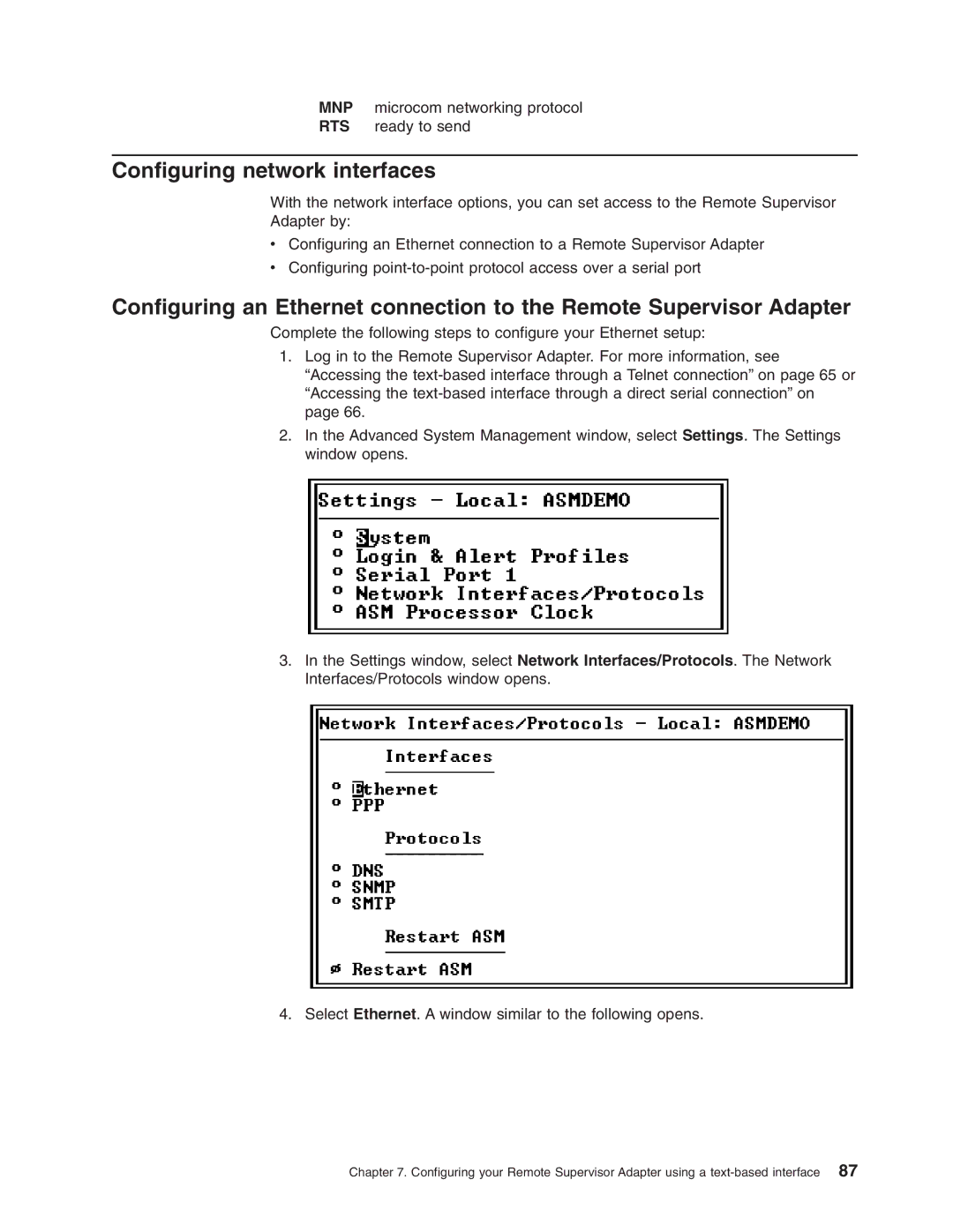 IBM Partner Pavilion Remote Supervisor Adapter manual MNP microcom networking protocol RTS ready to send 