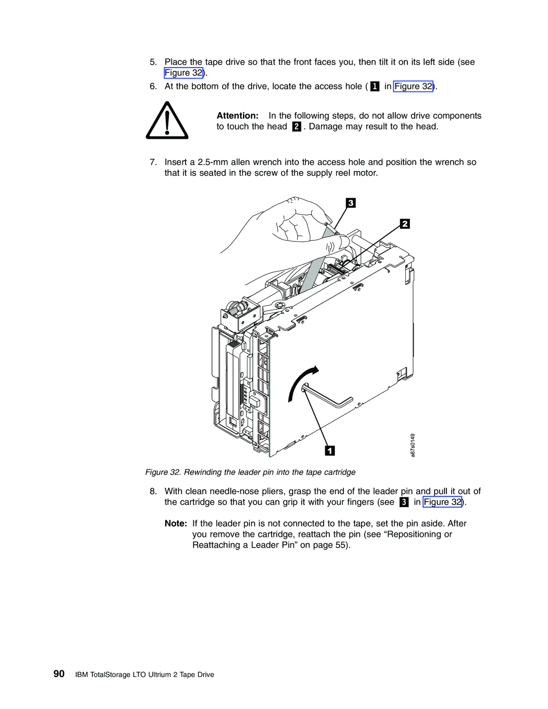 IBM Partner Pavilion T400F manual Rewinding the leader pin into the tape cartridge 