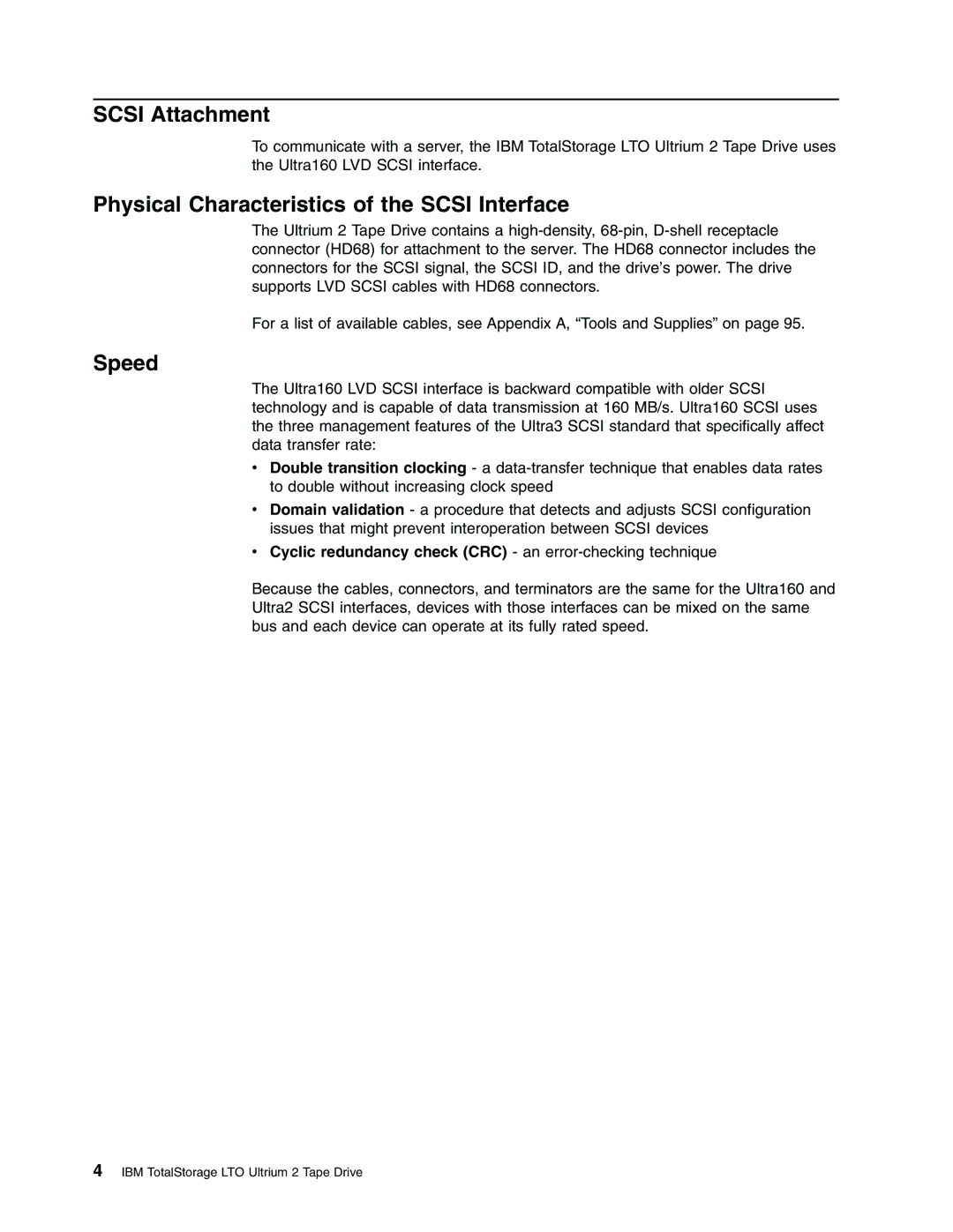 IBM Partner Pavilion T400F manual Scsi Attachment, Physical Characteristics of the Scsi Interface, Speed 