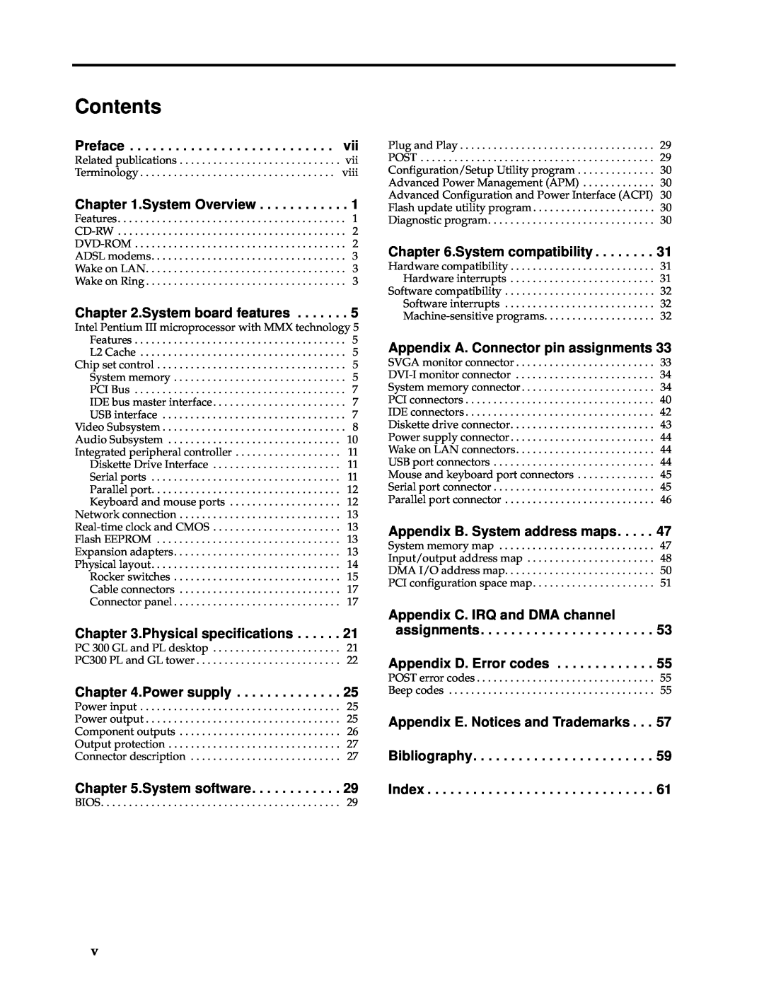 IBM PC 300GL manual Contents 