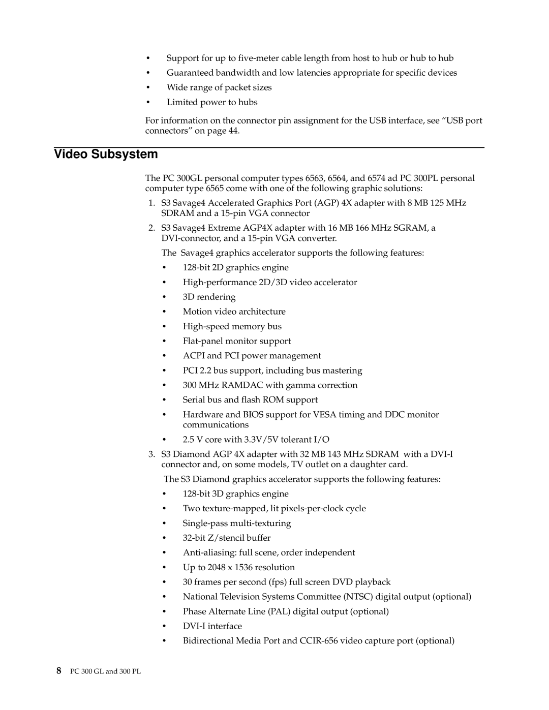 IBM PC 300GL manual Video Subsystem 