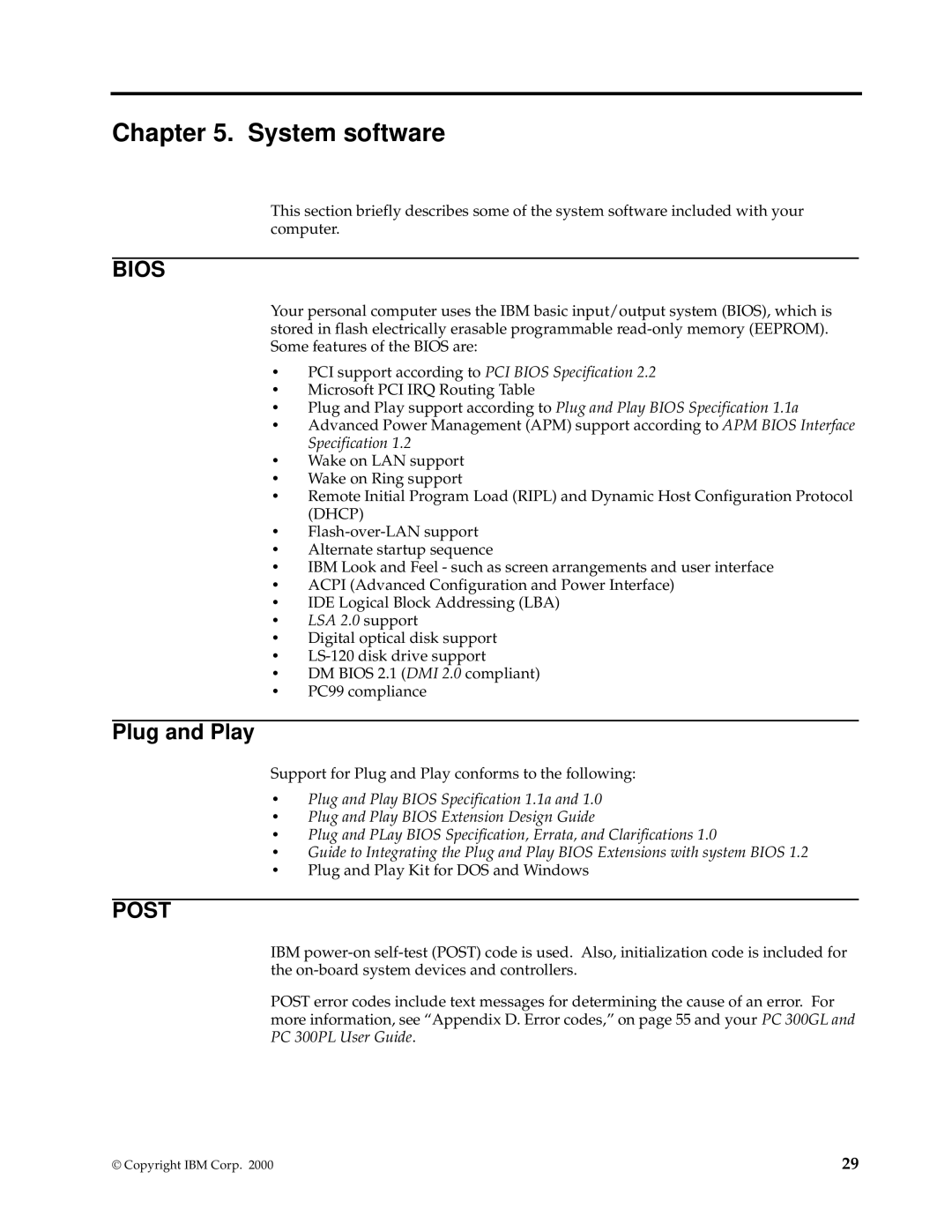 IBM PC 300GL manual System software, Plug and Play 