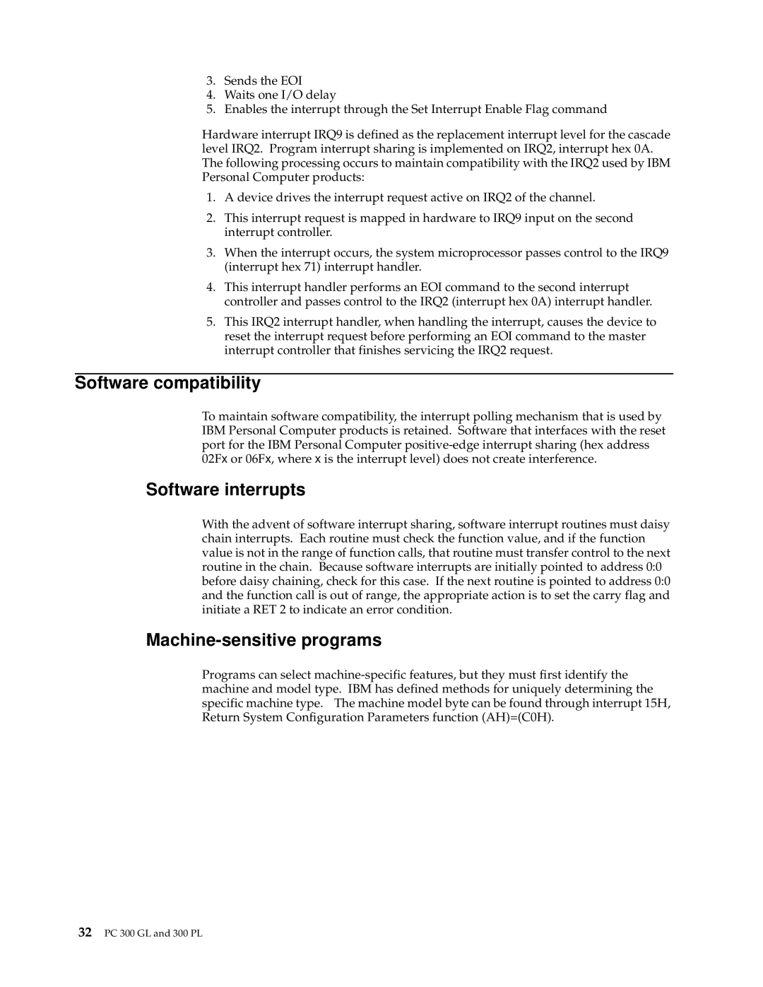 IBM PC 300GL manual Software compatibility, Software interrupts, Machine-sensitive programs 