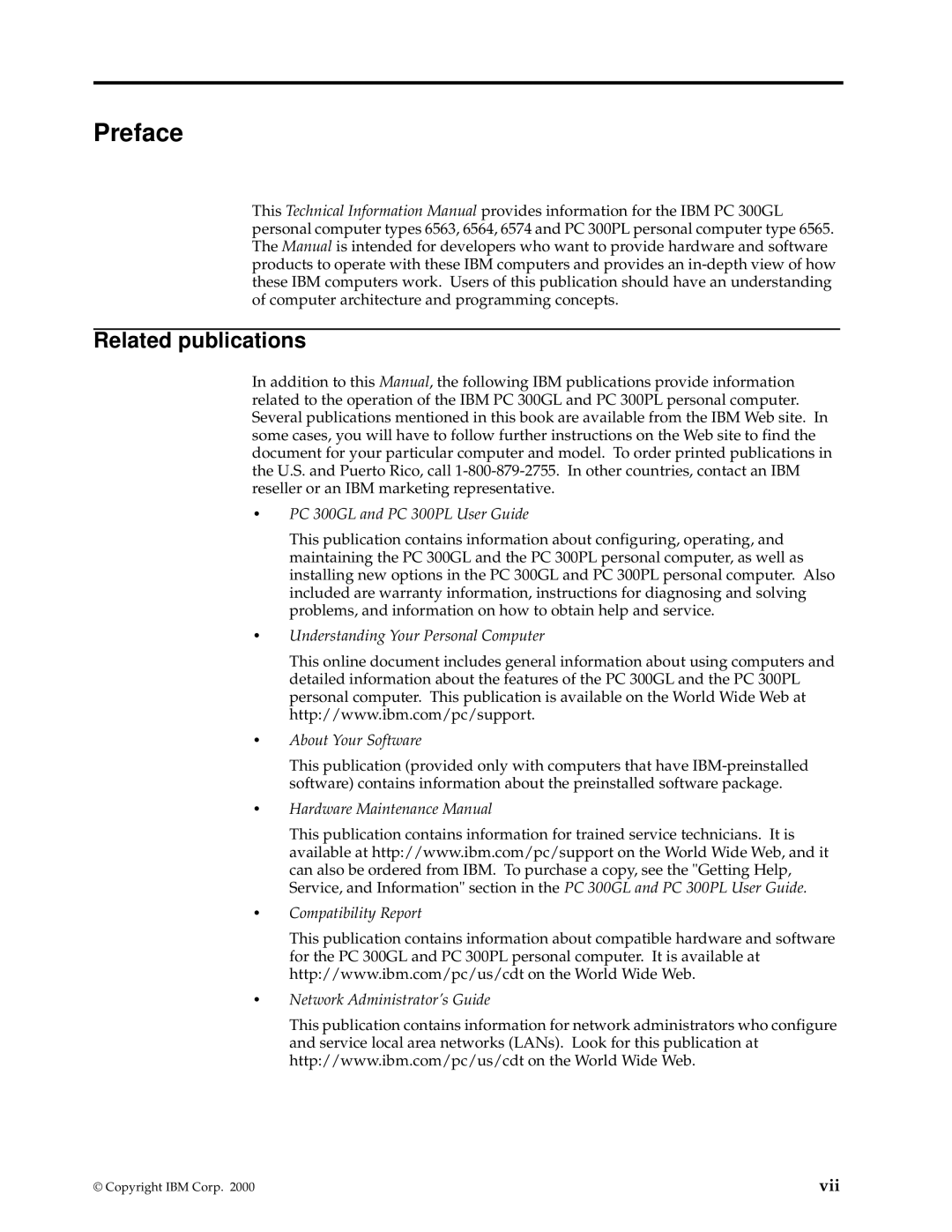 IBM PC 300GL manual Preface, Related publications 