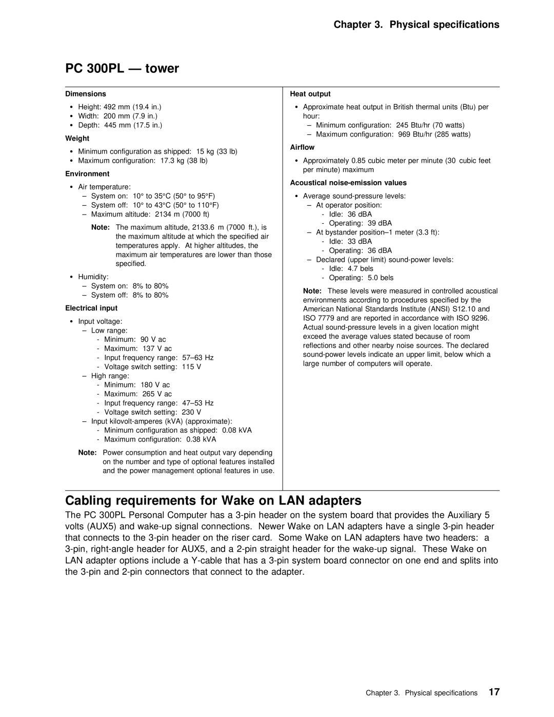 IBM PC 300PL manual Tower, Requirements For, Wake LAN adapters Have Pin Right-angle Header For, AUX5 