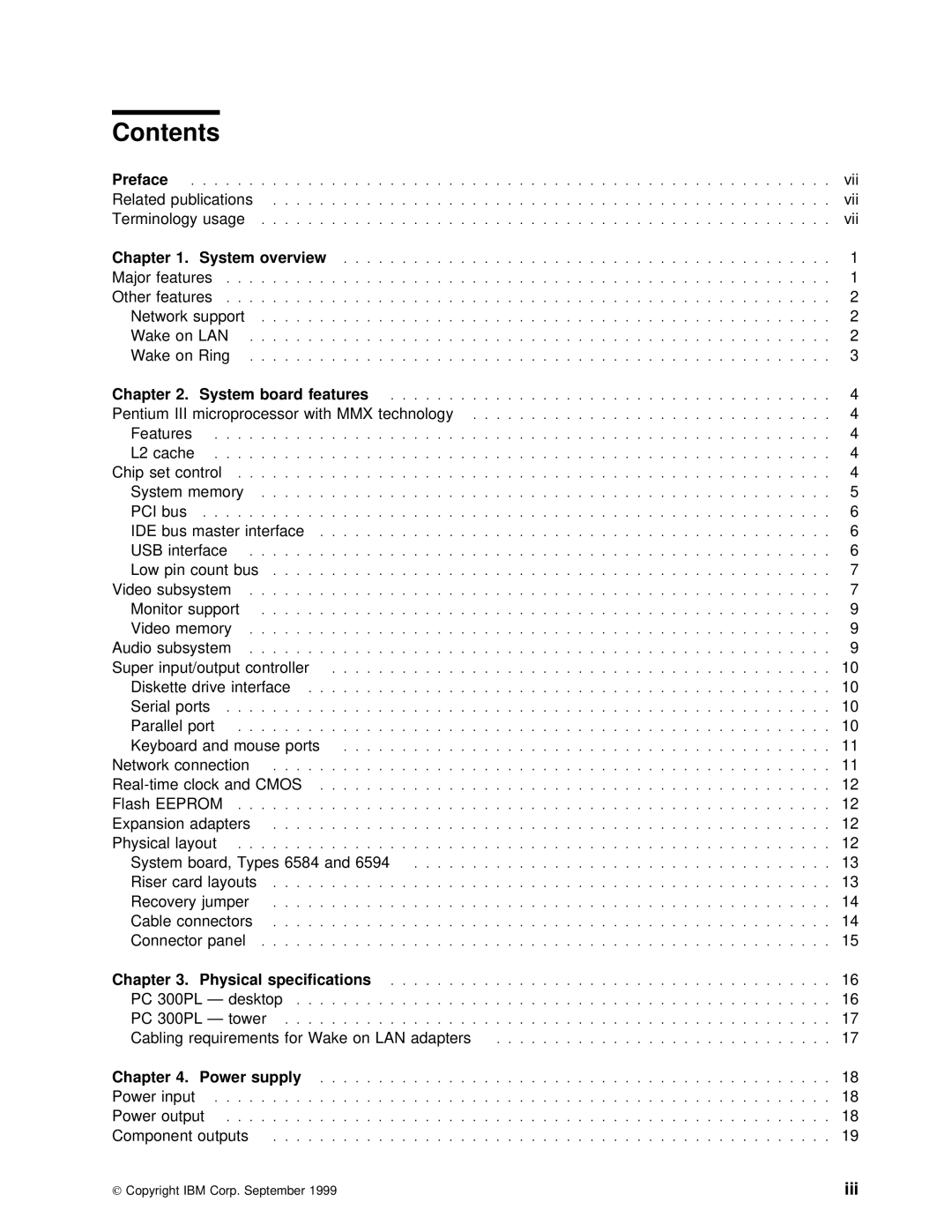 IBM PC 300PL manual Contents 