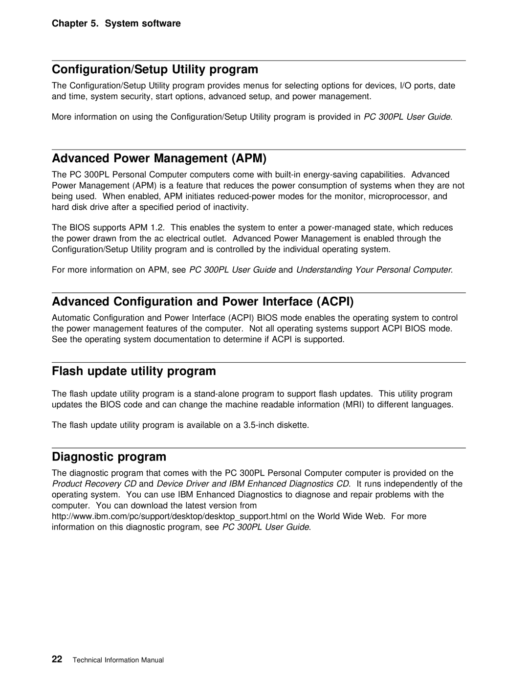 IBM PC 300PL manual Utility, Flash update utility program, Diagnostic program, Configuration/Setup, Advanced 