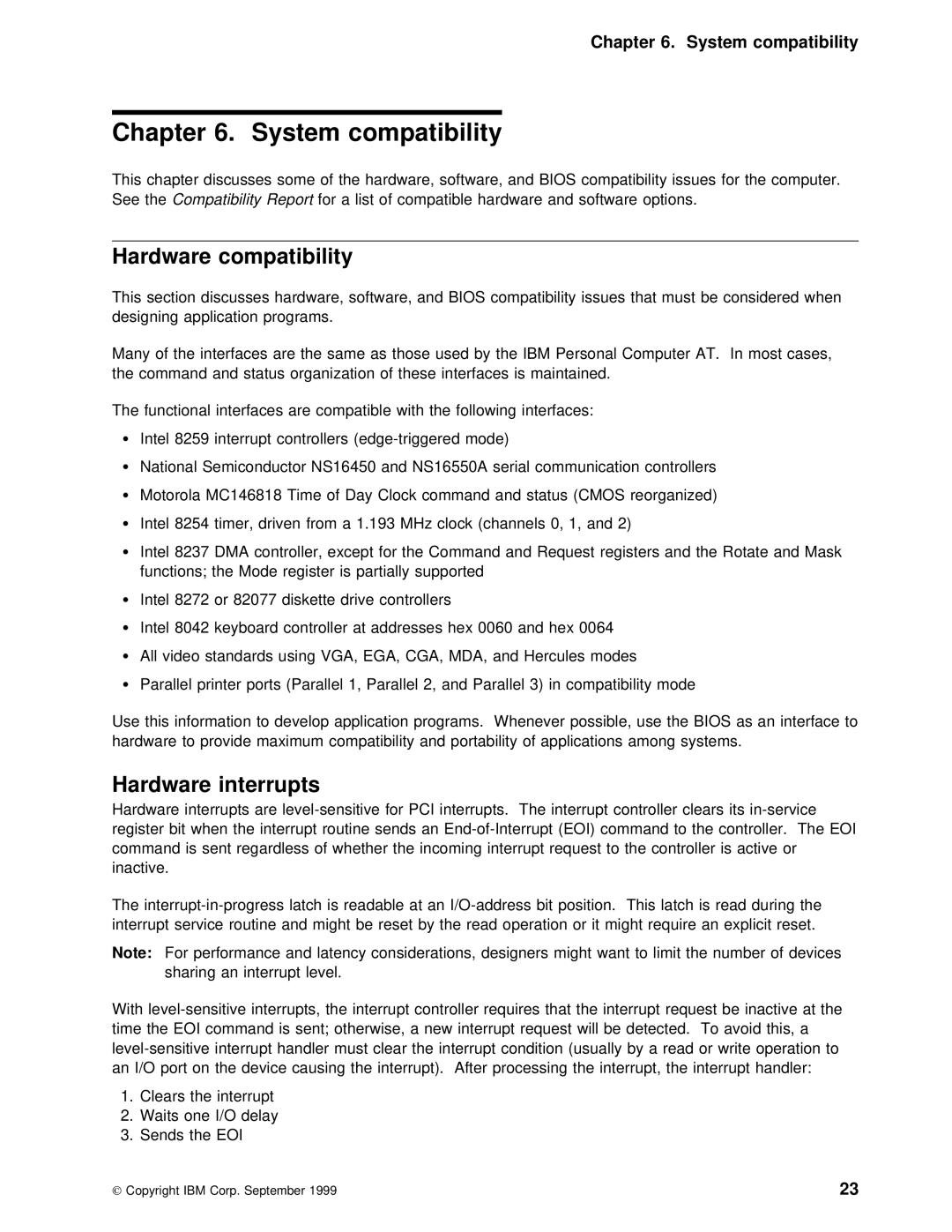 IBM PC 300PL manual System compatibility, Hardware compatibility, Hardware interrupts, Eoi 