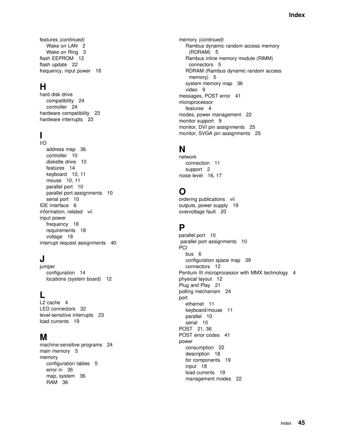 IBM PC 300PL manual Features Wake on LAN 2 Wake on Ring, Memory 