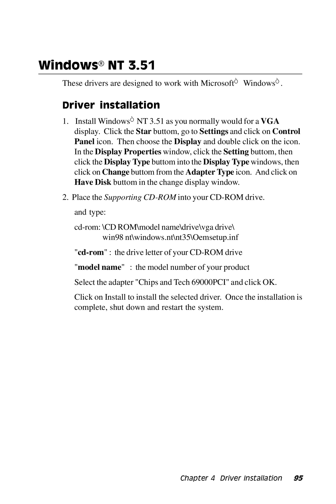 IBM PCM-5896 manual Windows NT, Driver installation 