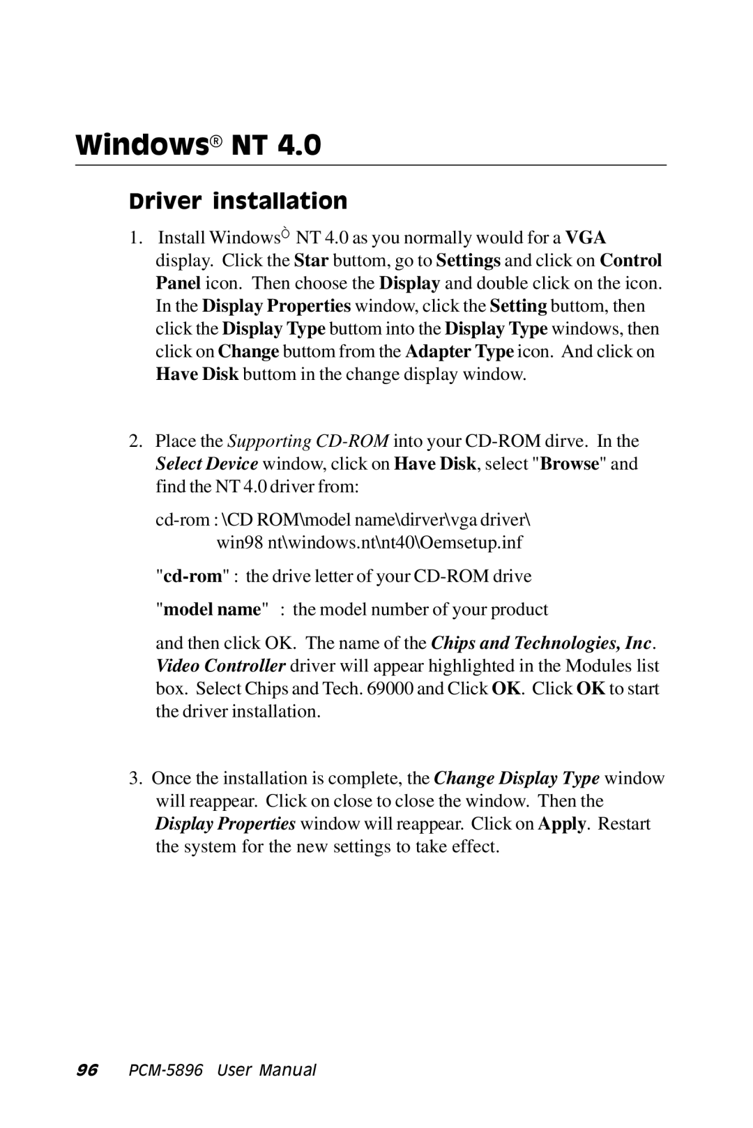 IBM PCM-5896 manual Windows NT 