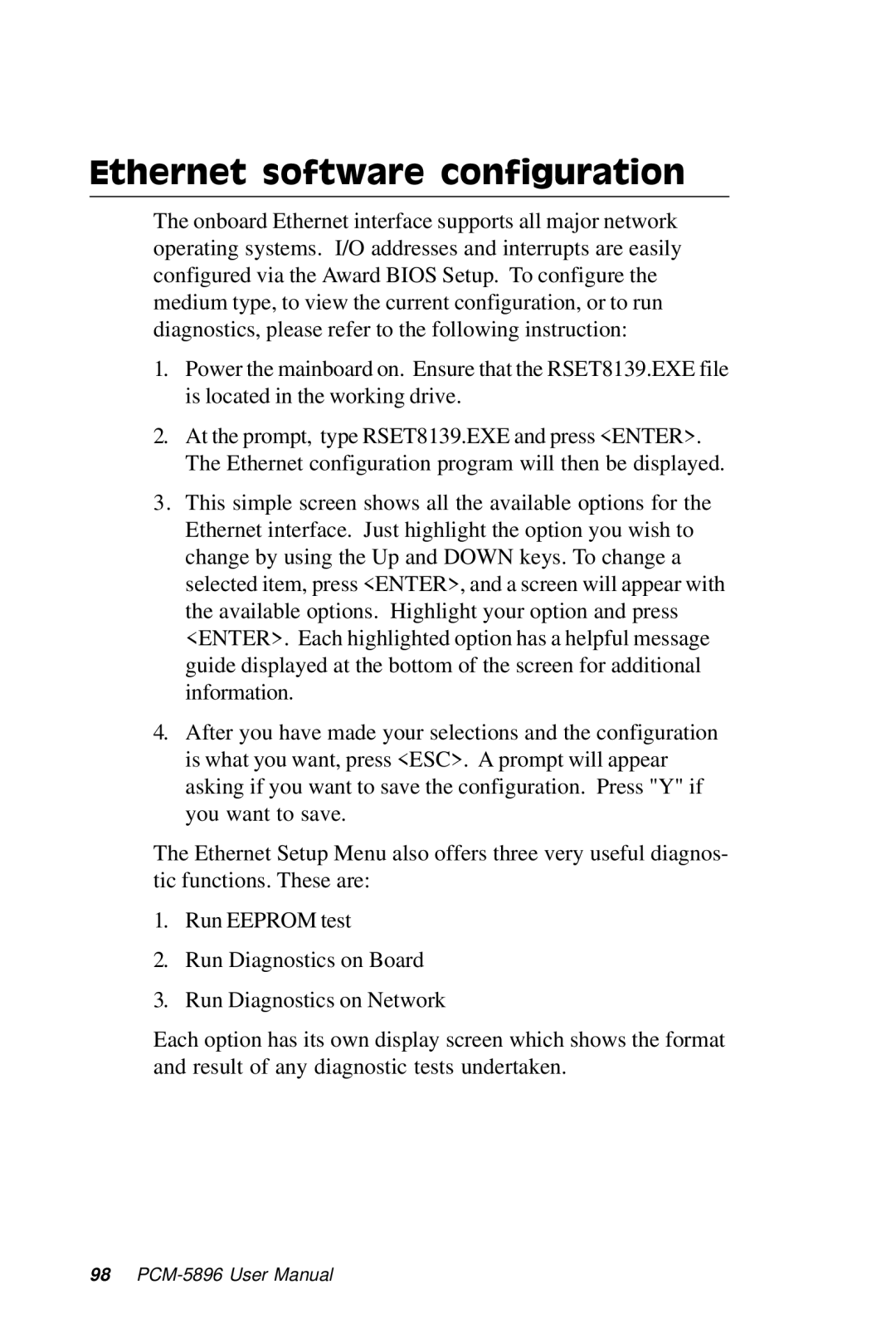 IBM PCM-5896 manual Ethernet software configuration 