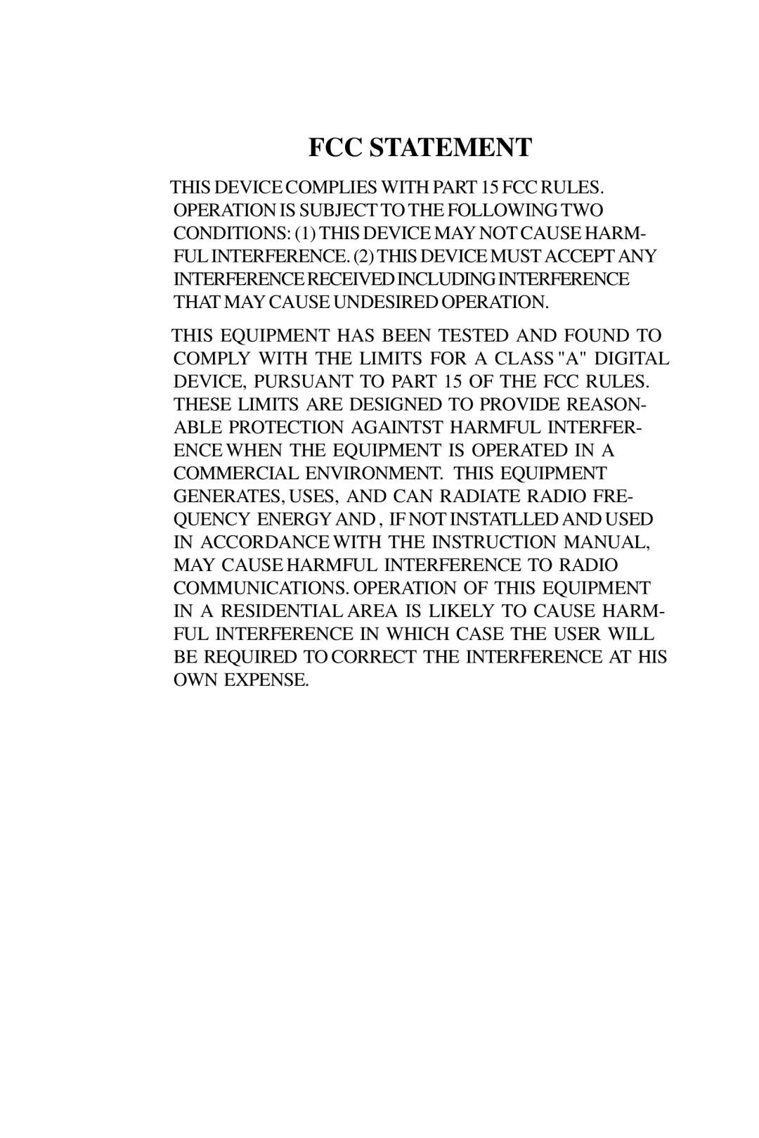 IBM PCM-5896 manual FCC Statement 