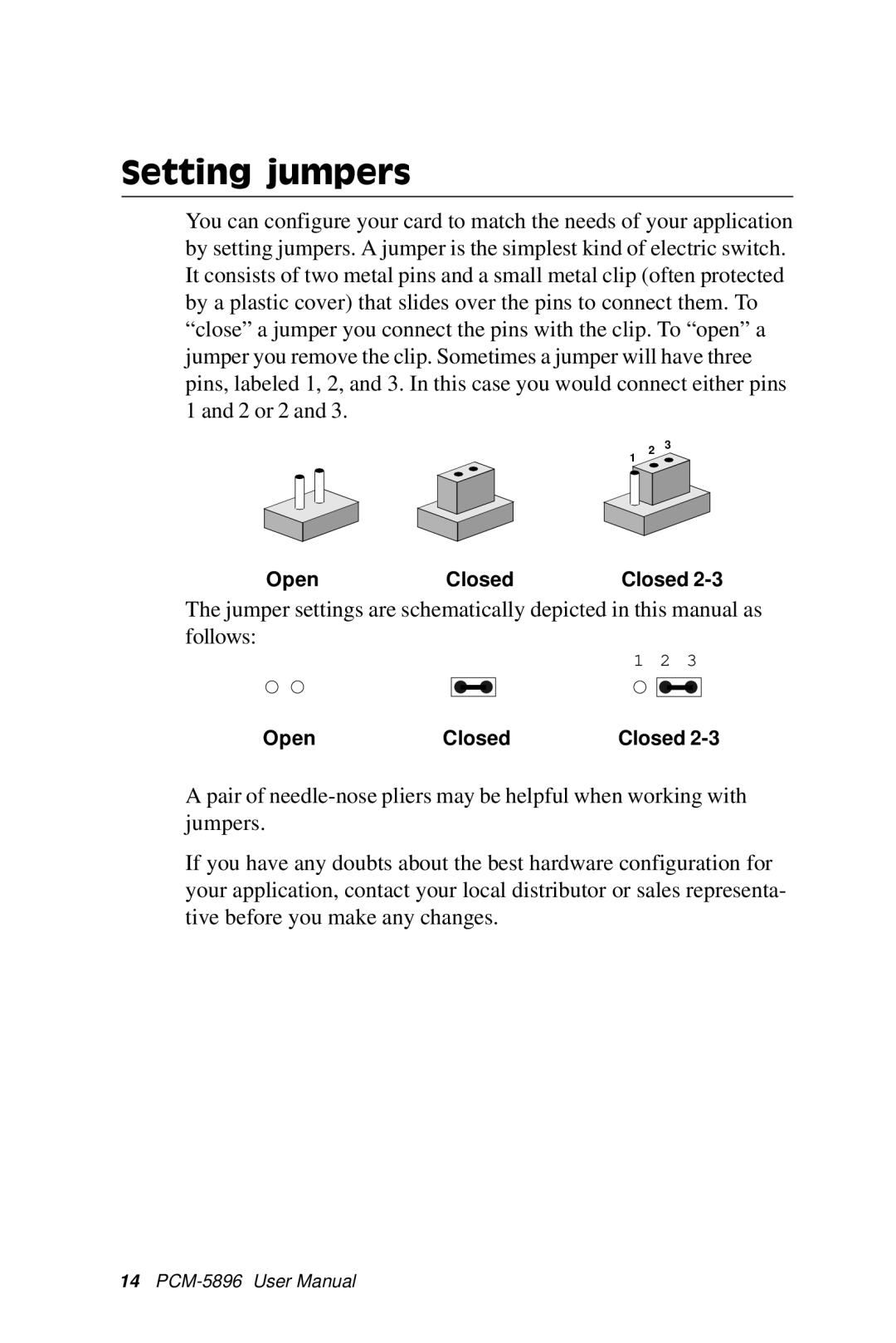 IBM PCM-5896 manual Setting jumpers 