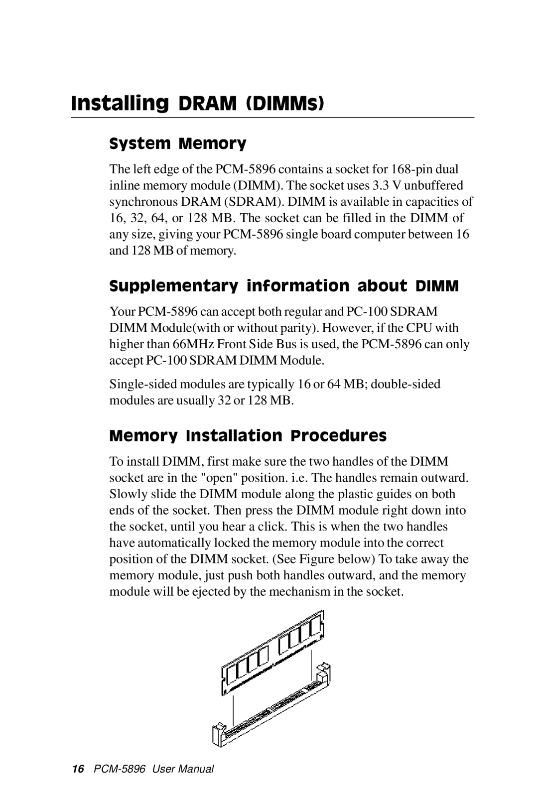 IBM PCM-5896 Installing Dram DIMMs, System Memory, Supplementary information about Dimm, Memory Installation Procedures 